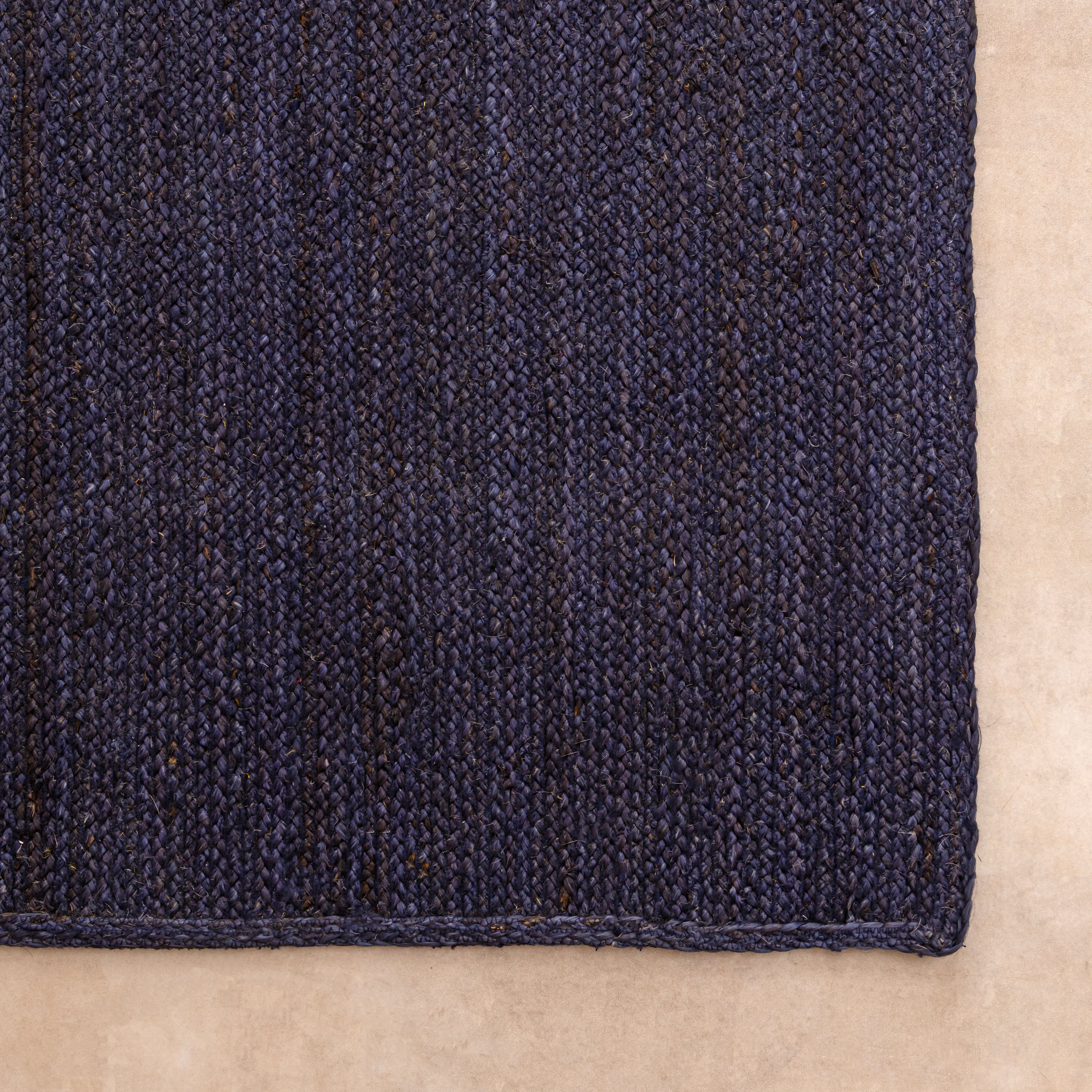 Deep Blue Braided Jute Rug Minimalist Modern Boho Decor Accent