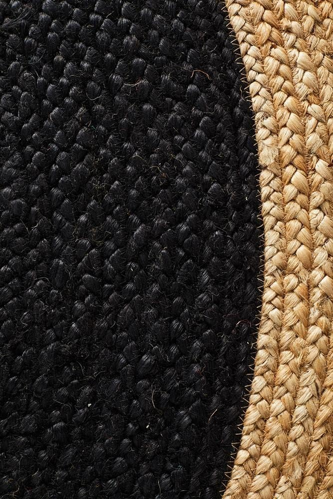 Handwoven Round Jute Rug Two-Tone Black & Natural Braided Area Rug