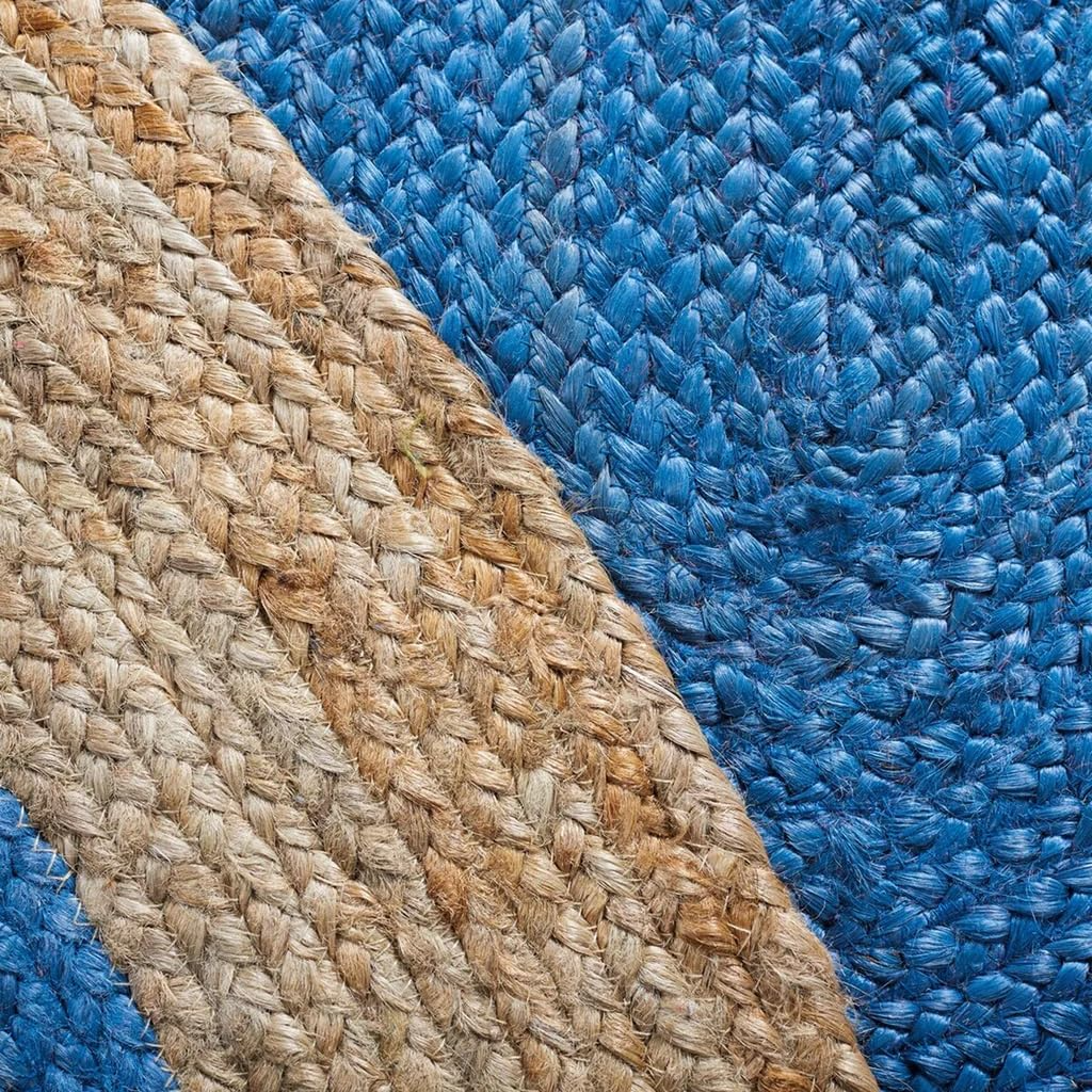 Handwoven Round Jute Rug Royal Blue & Natural Two-Tone Braided Area Rug