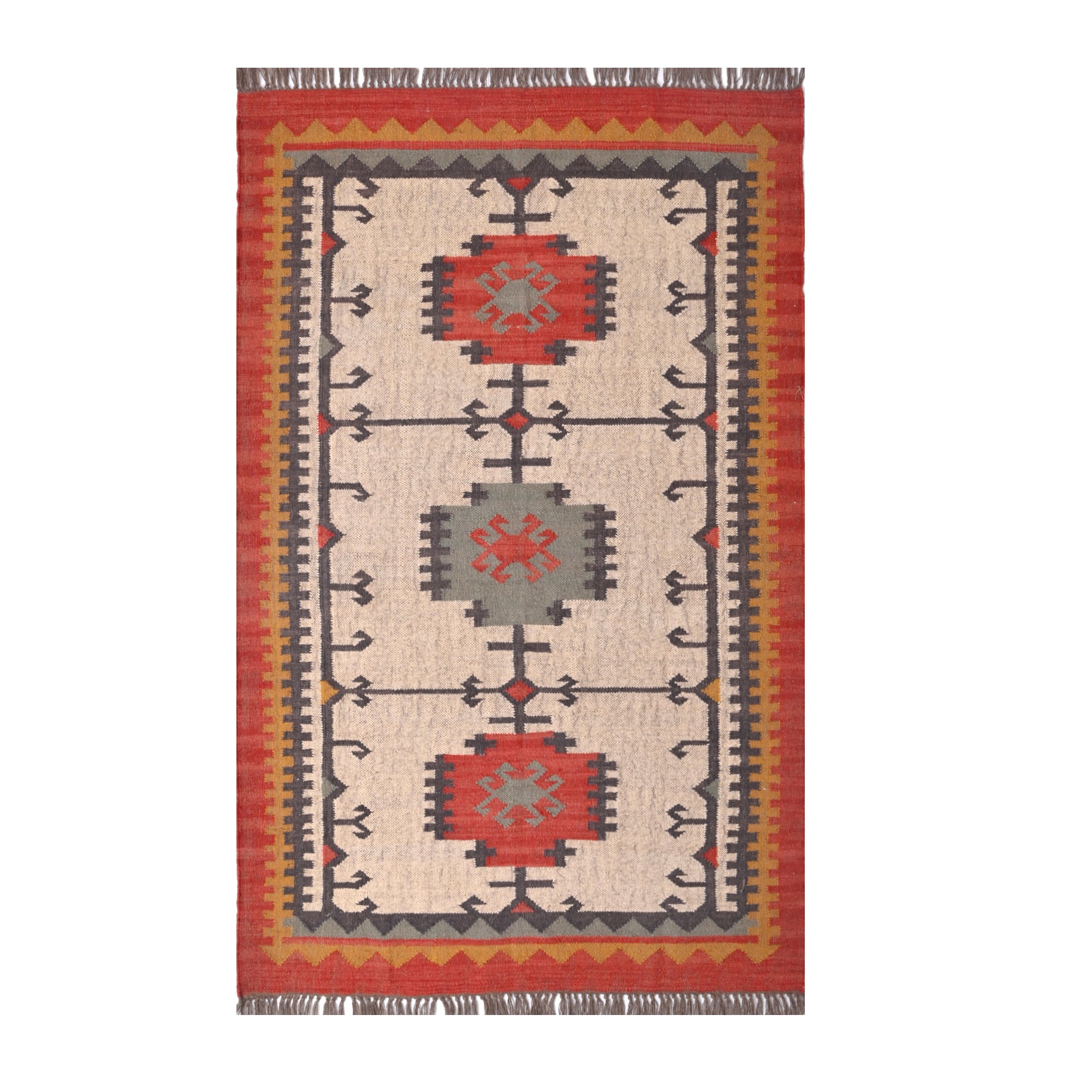 Handwoven Southwestern Kilim Area Rug - Handmade Wool Jute Tribal Rug