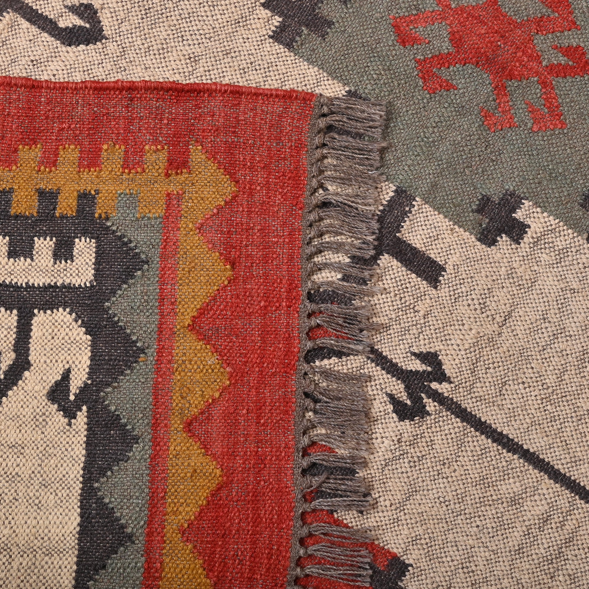 Handwoven Southwestern Kilim Area Rug - Handmade Wool Jute Tribal Rug