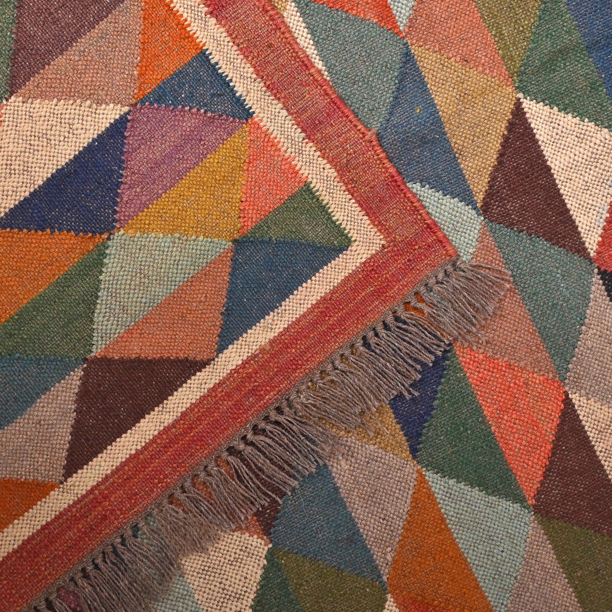 Handwoven Terracotta Diamond Kilim Rug Handmade Wool Jute Area Rug