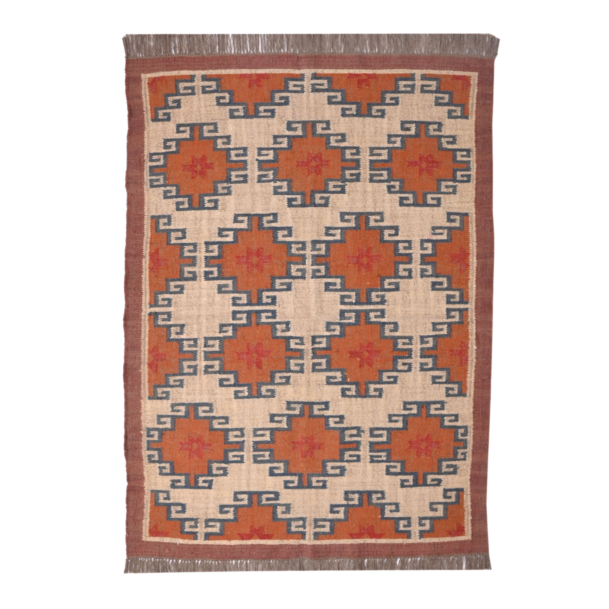 Handwoven Peach Tribal Kilim Area Rug Handmade Wool Jute Flatweave Rug