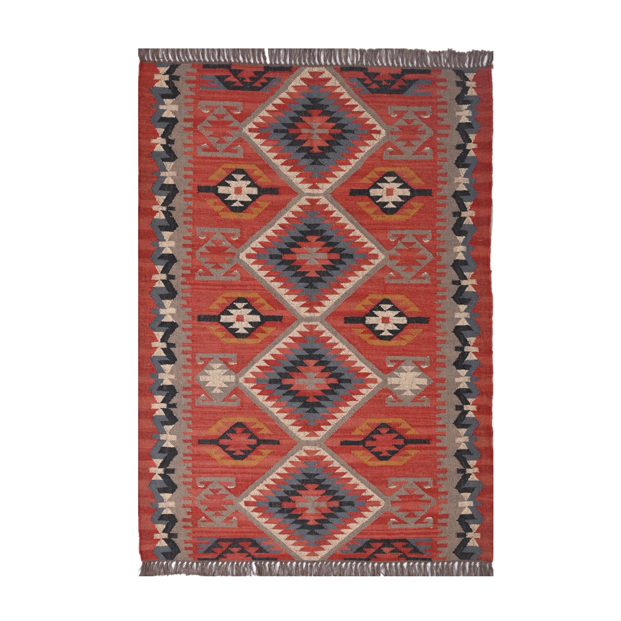 Handwoven Southwestern Wool Kilim Area Rug - Handmade Tribal Geometric Flatweave Ruge
