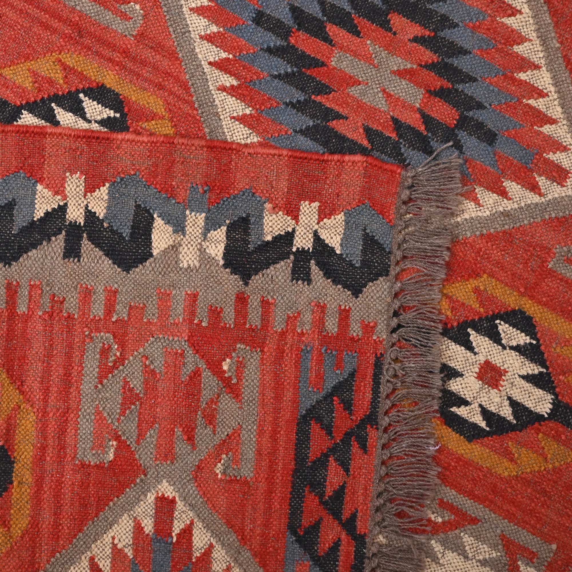 Handwoven Southwestern Wool Kilim Area Rug - Handmade Tribal Geometric Flatweave Ruge