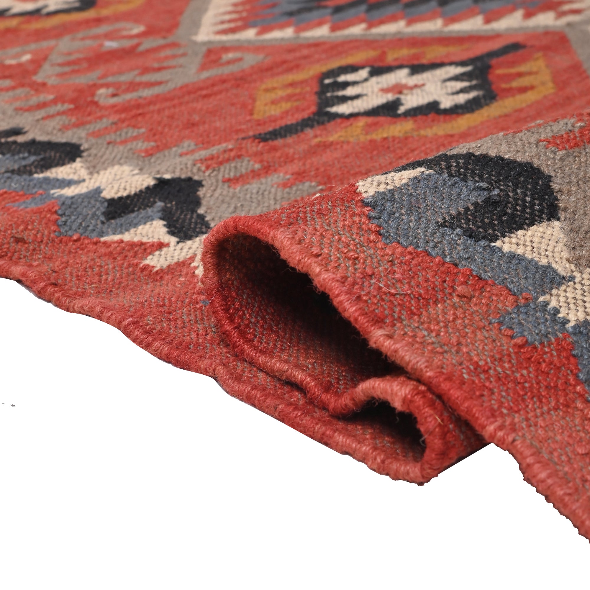 Handwoven Southwestern Wool Kilim Area Rug - Handmade Tribal Geometric Flatweave Ruge