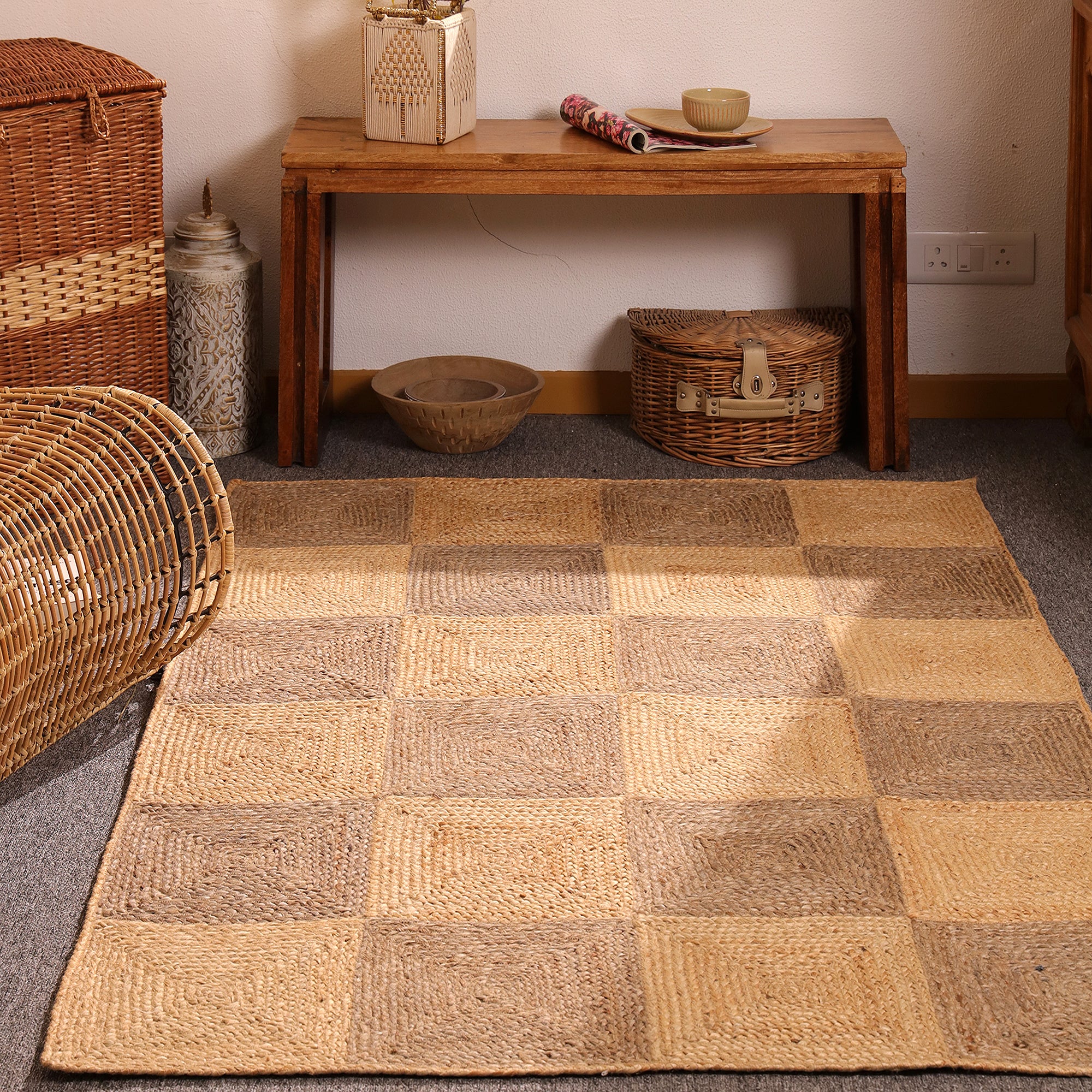 Handwoven Braided Jute Rug- Textured Natural Fiber Area Rug
