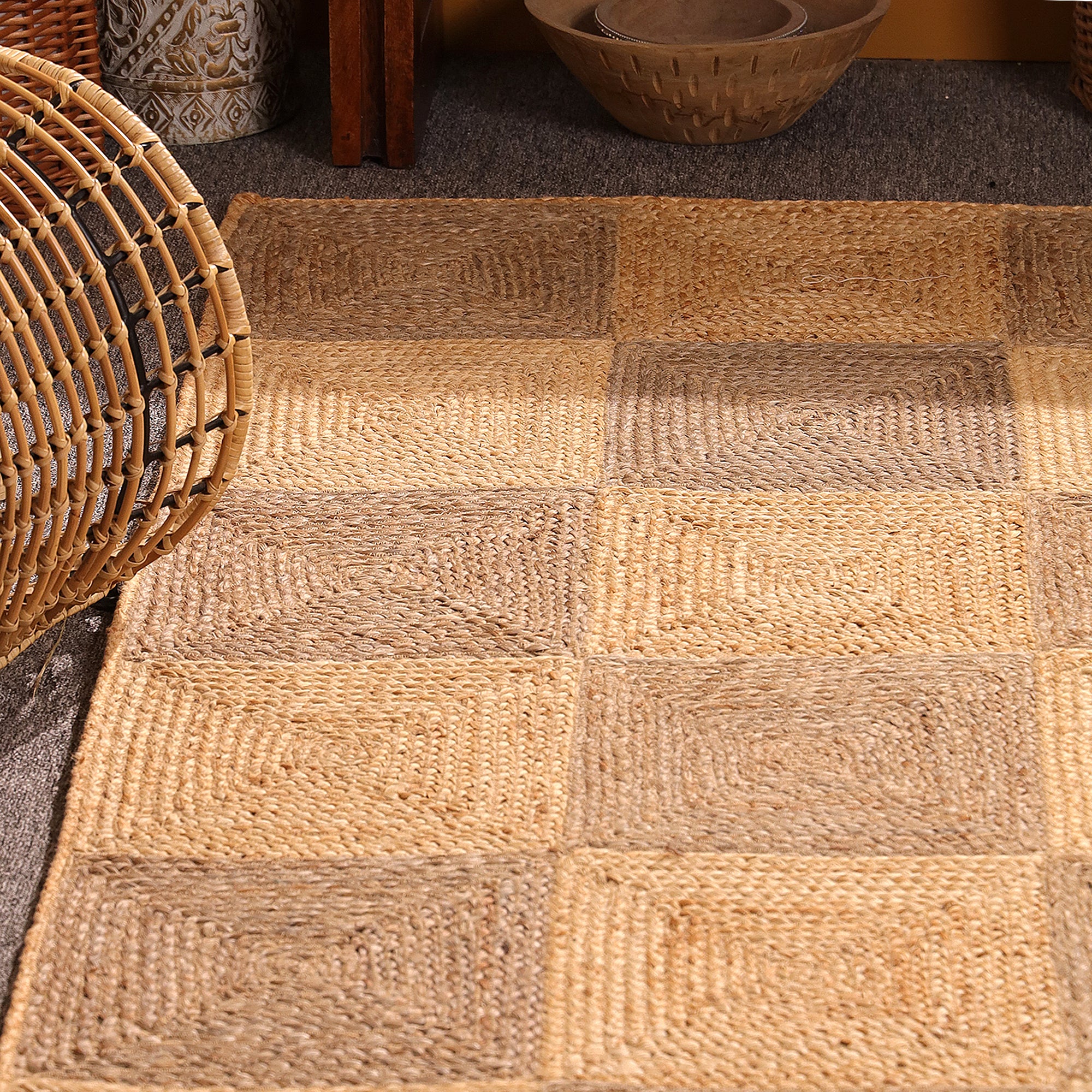 Handwoven Braided Jute Rug- Textured Natural Fiber Area Rug
