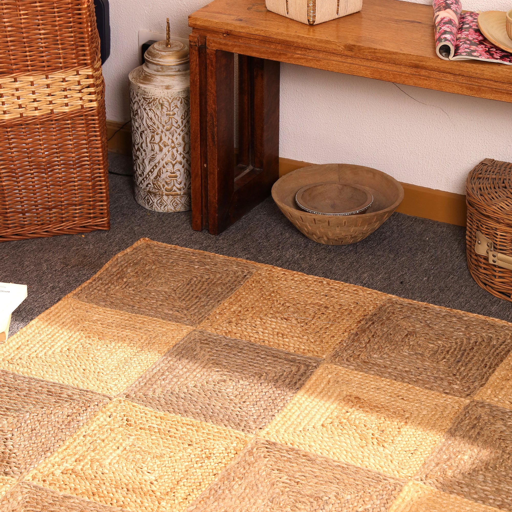 Handwoven Braided Jute Rug- Textured Natural Fiber Area Rug