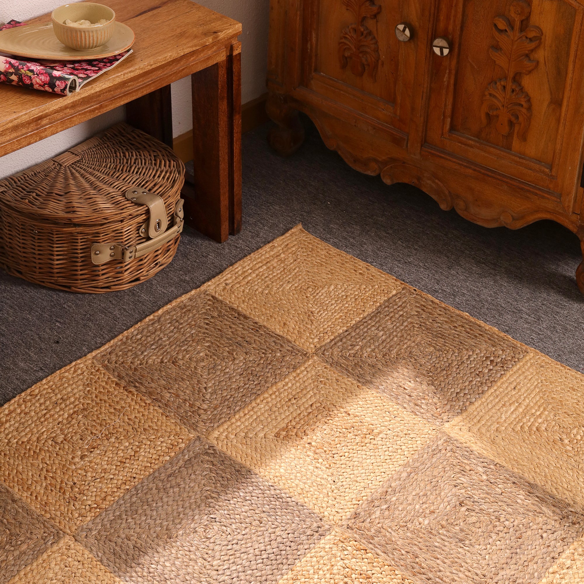 Handwoven Braided Jute Rug- Textured Natural Fiber Area Rug