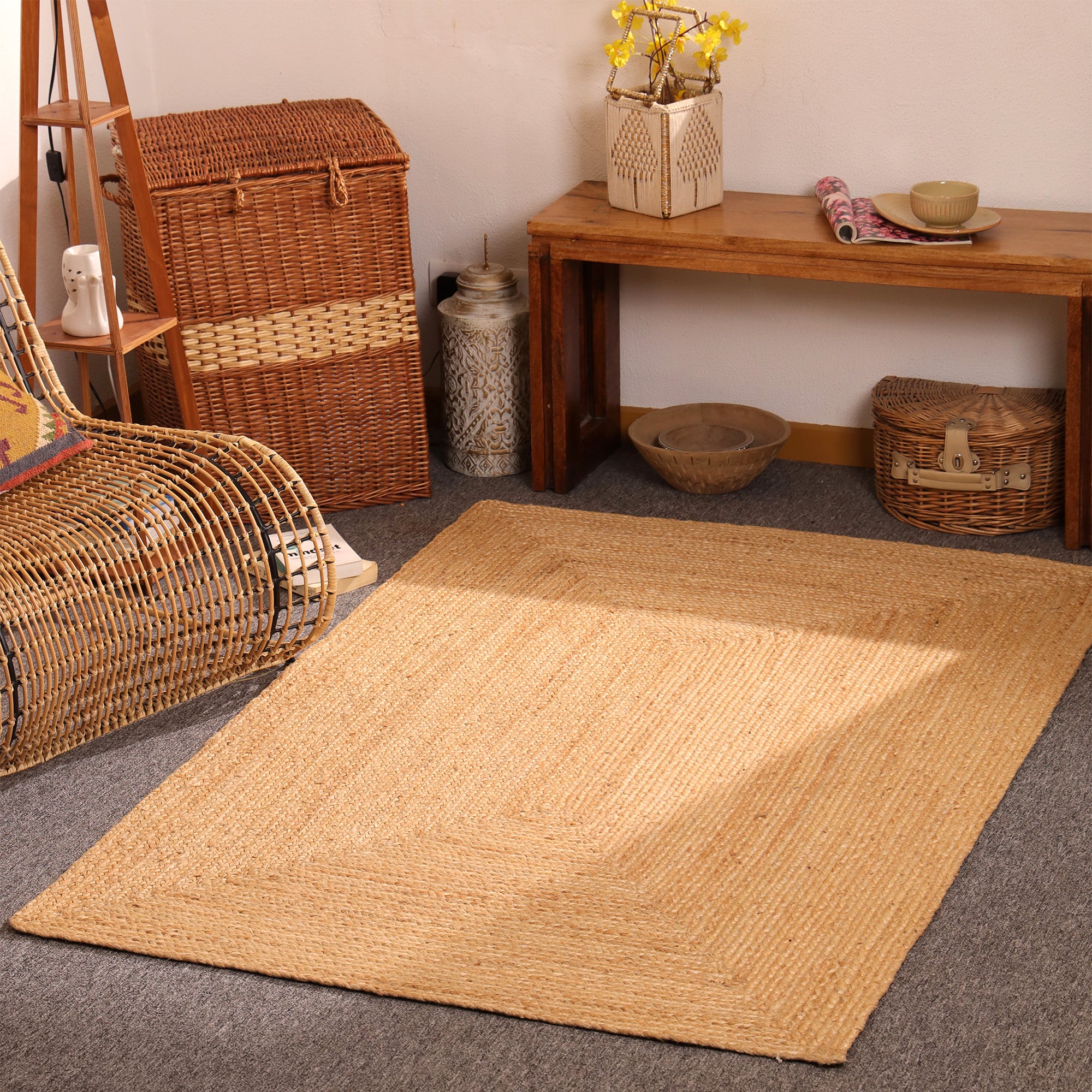 Handmade Natural Jute Area Rug Braided Eco-Friendly Rectangle Rug