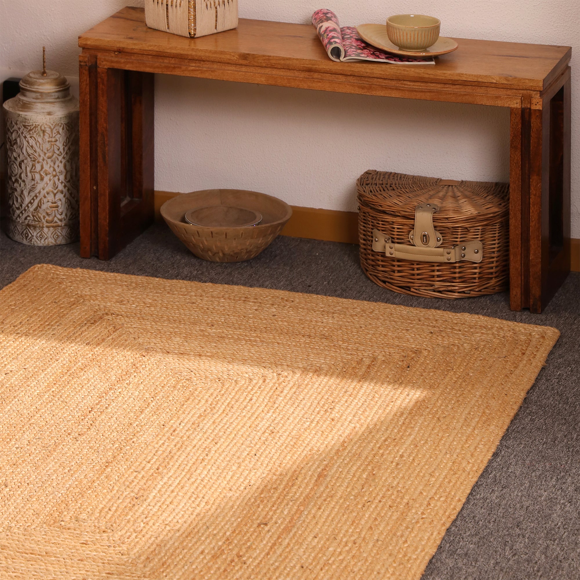 Handmade Natural Jute Area Rug Braided Eco-Friendly Rectangle Rug
