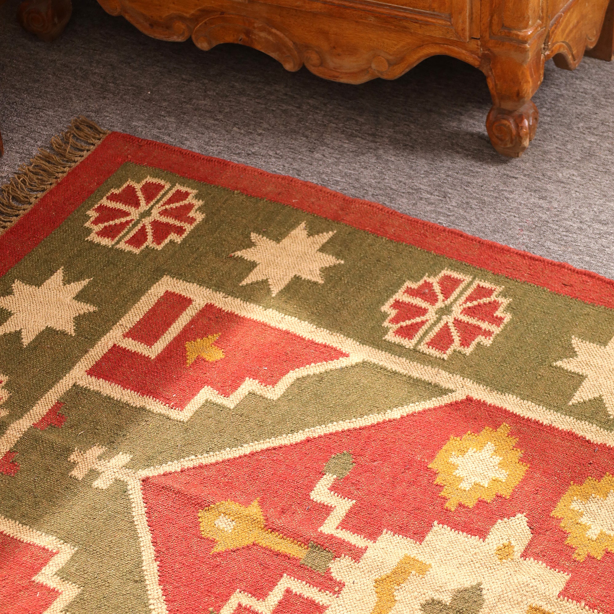 Handwoven Southwestern Kilim Rug – Handmade Tribal Wool Area Rug | Rustic Boho Geometric Flatweave Carpet