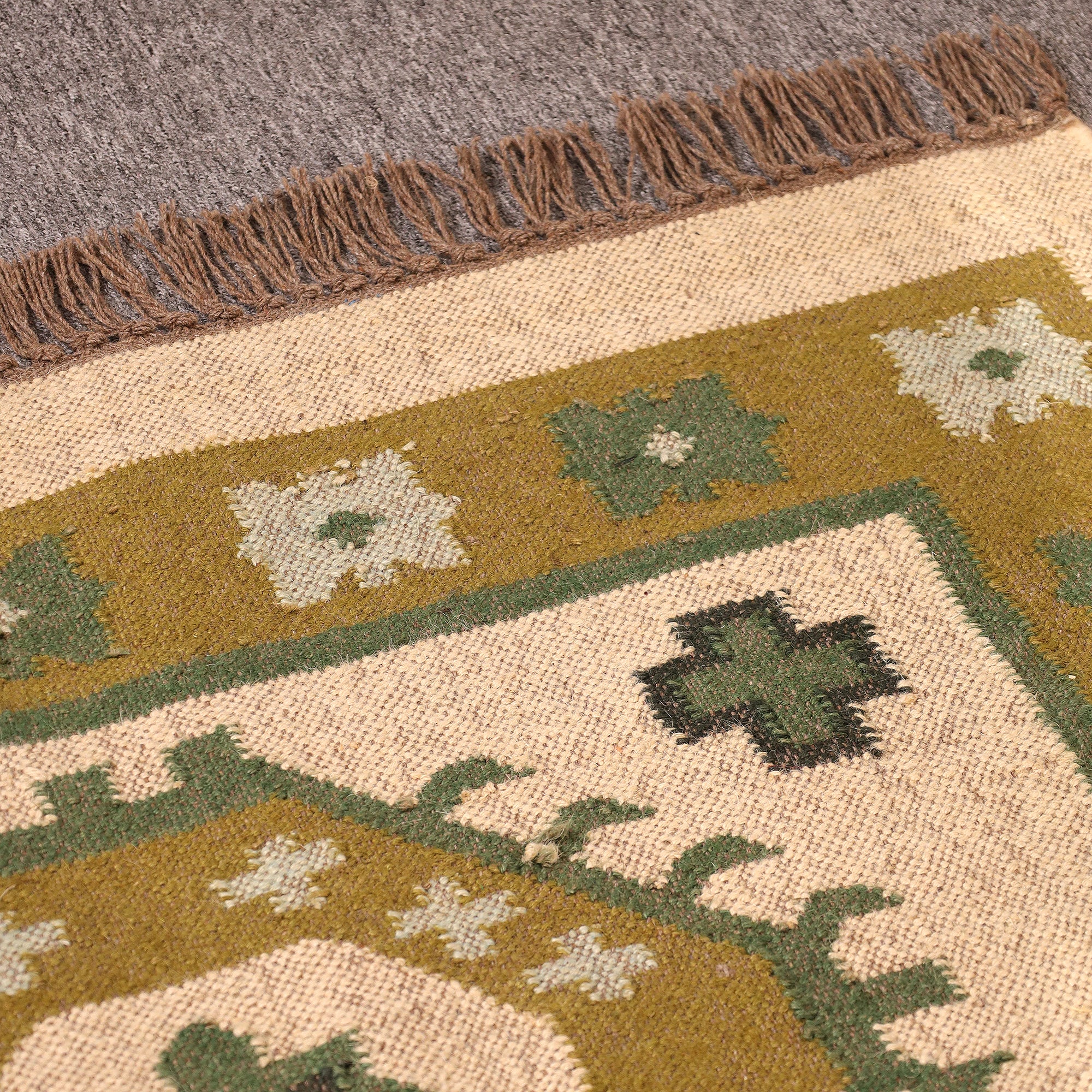 Handwoven Green Kilim Rug Boho Tribal Wool Area Rug