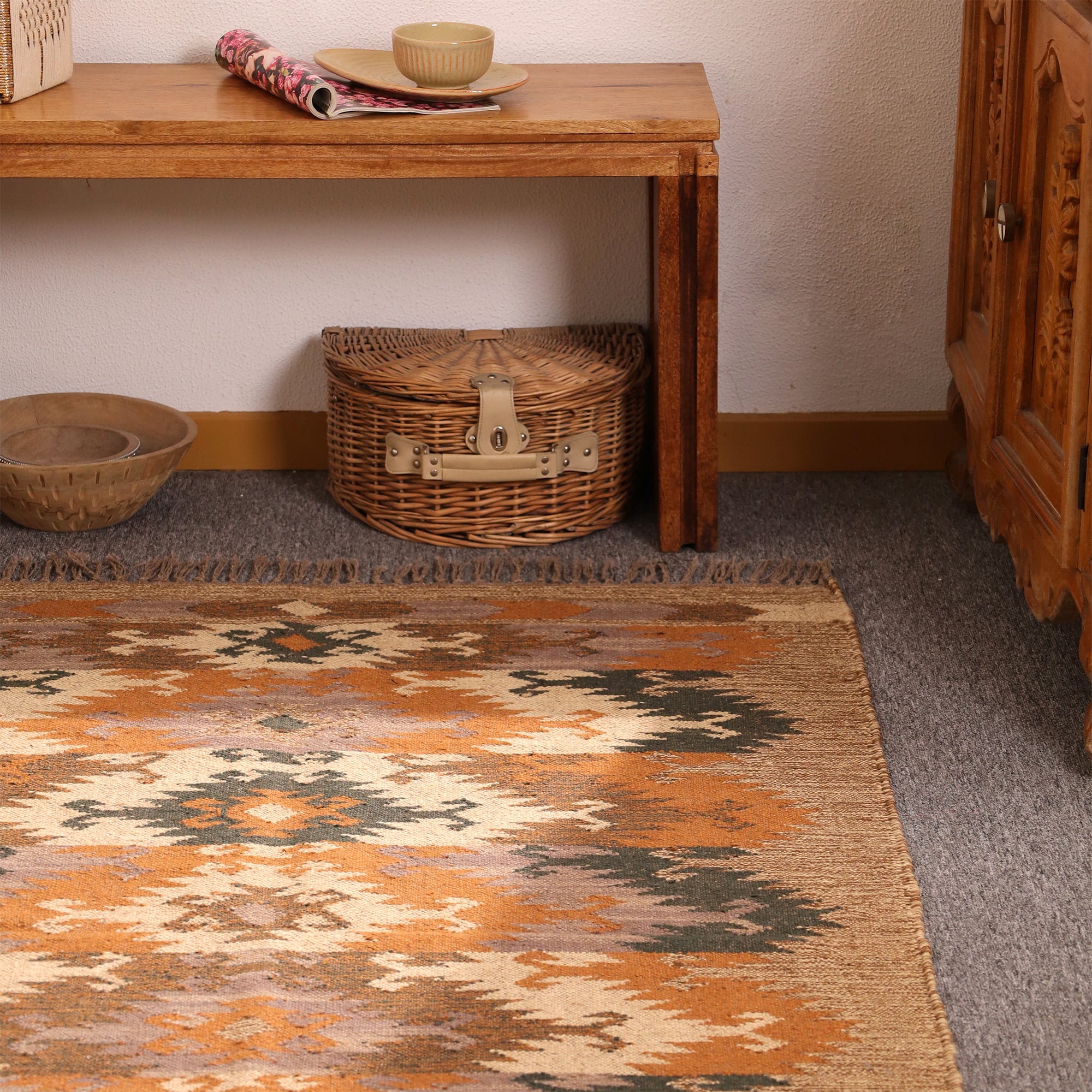 Handwoven Jute Kilim Rug Boho Tribal Area Rug Handmade