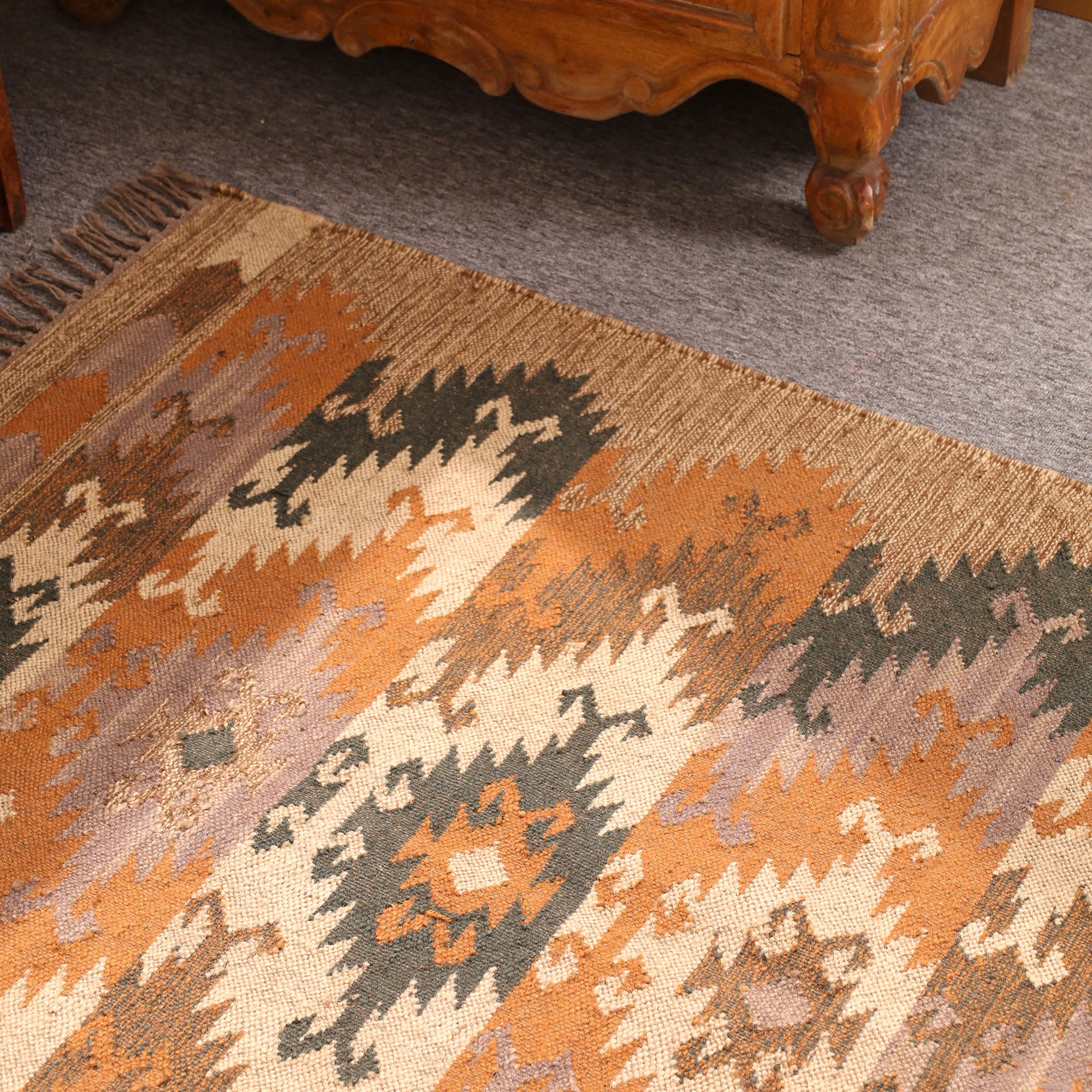 Handwoven Jute Kilim Rug Boho Tribal Area Rug Handmade