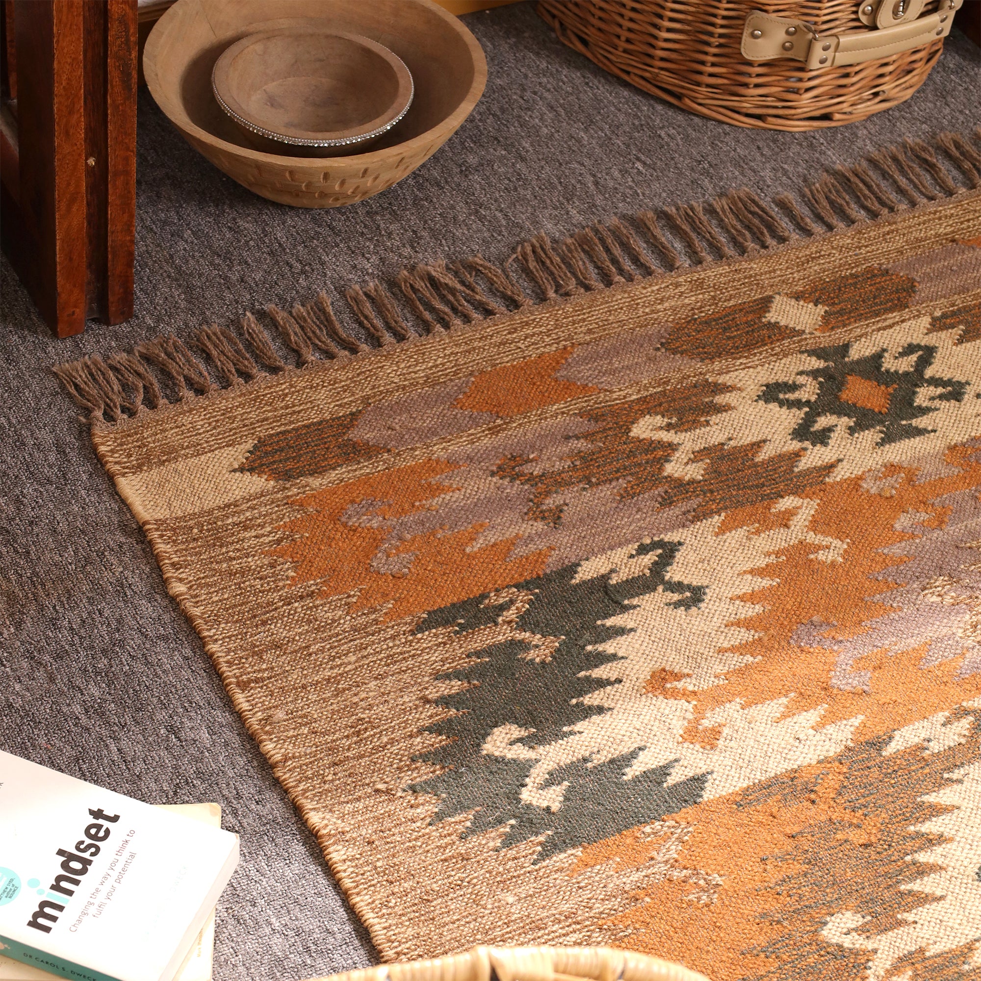 Handwoven Jute Kilim Rug Boho Tribal Area Rug Handmade