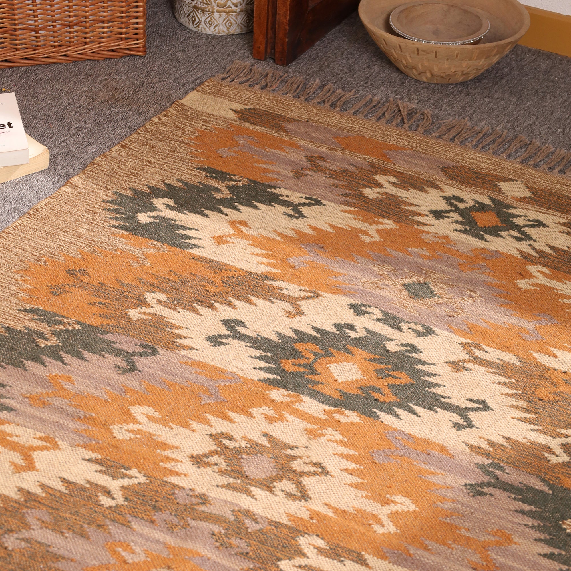 Handwoven Jute Kilim Rug Boho Tribal Area Rug Handmade