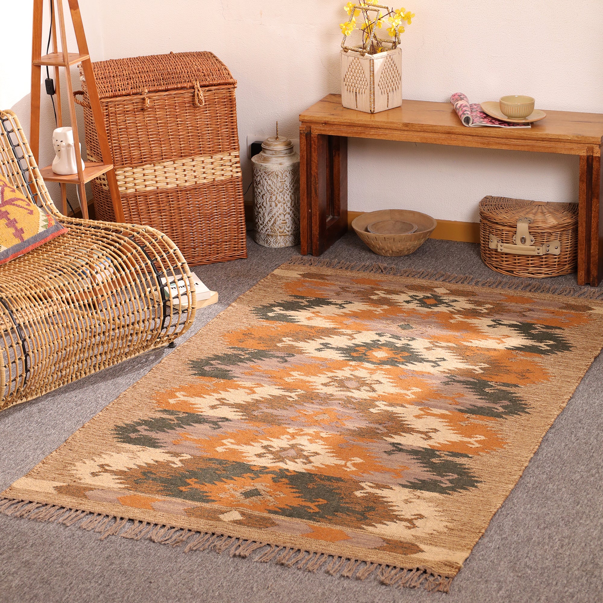 Handwoven Jute Kilim Rug Boho Tribal Area Rug Handmade