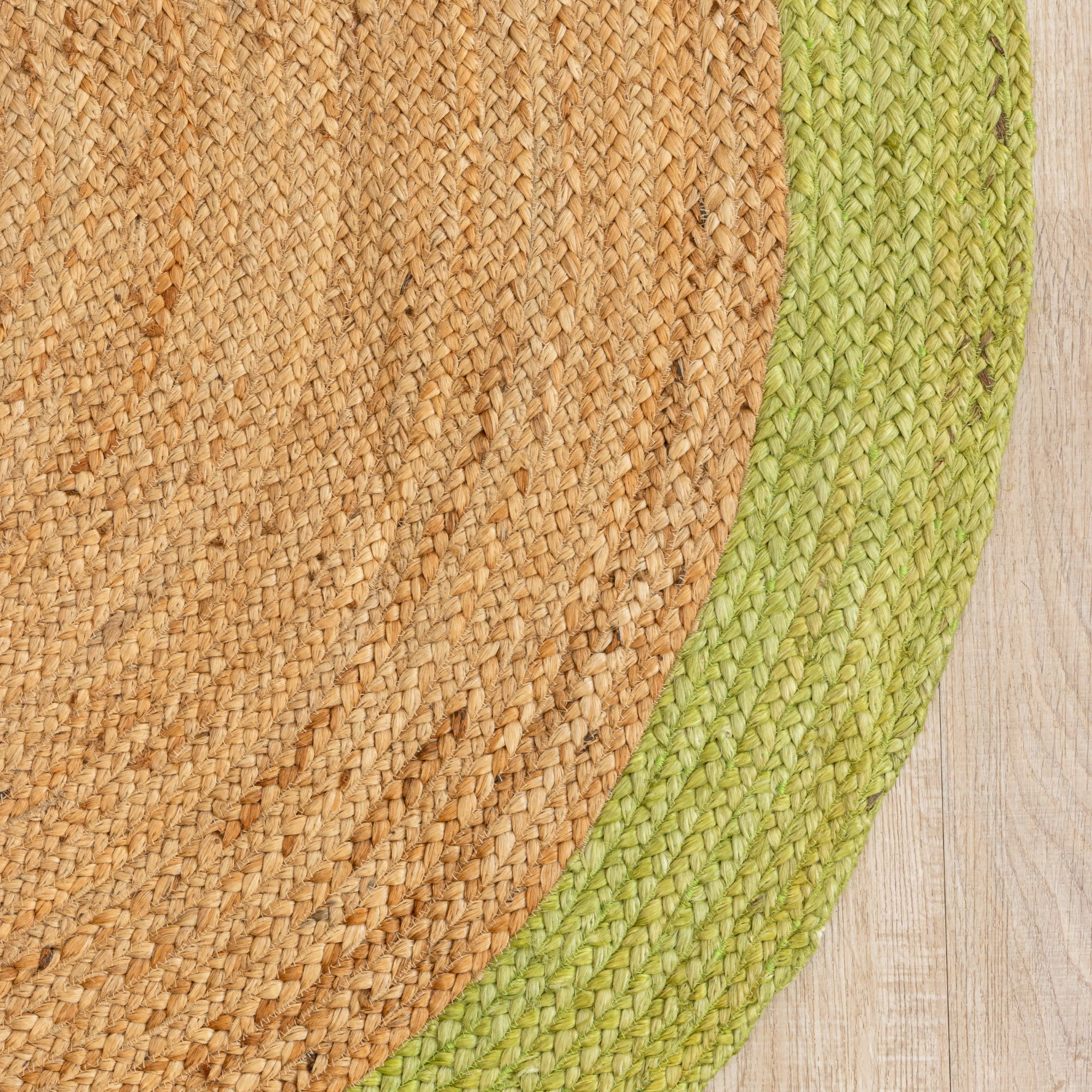 Handmade Round Jute Rug with Green Border Natural Braided Jute Area Rug For Living Room