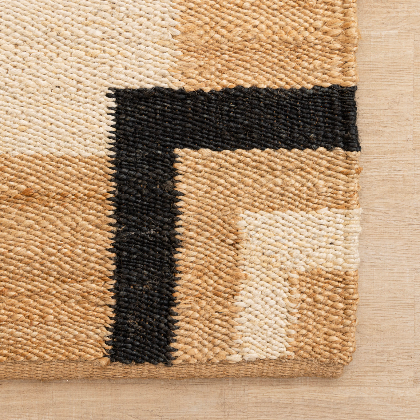 Handcrafted 100% Hemp Rug by Rugzcraft – Natural Black & White Geometric Design
