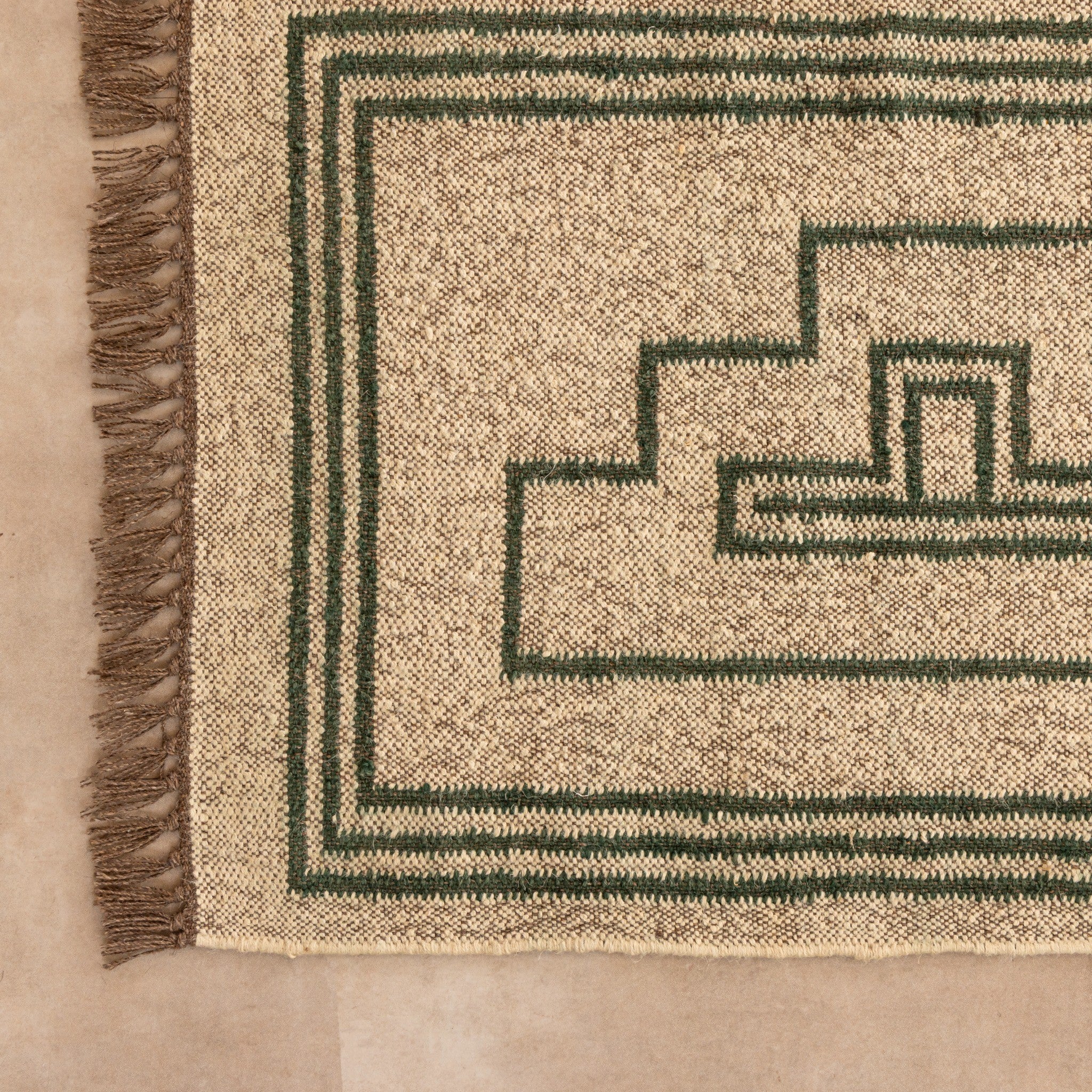 Handwoven Green Geometric Jute Rug Boho Southwestern Area Rug Natural Fiber Kilim Rug
