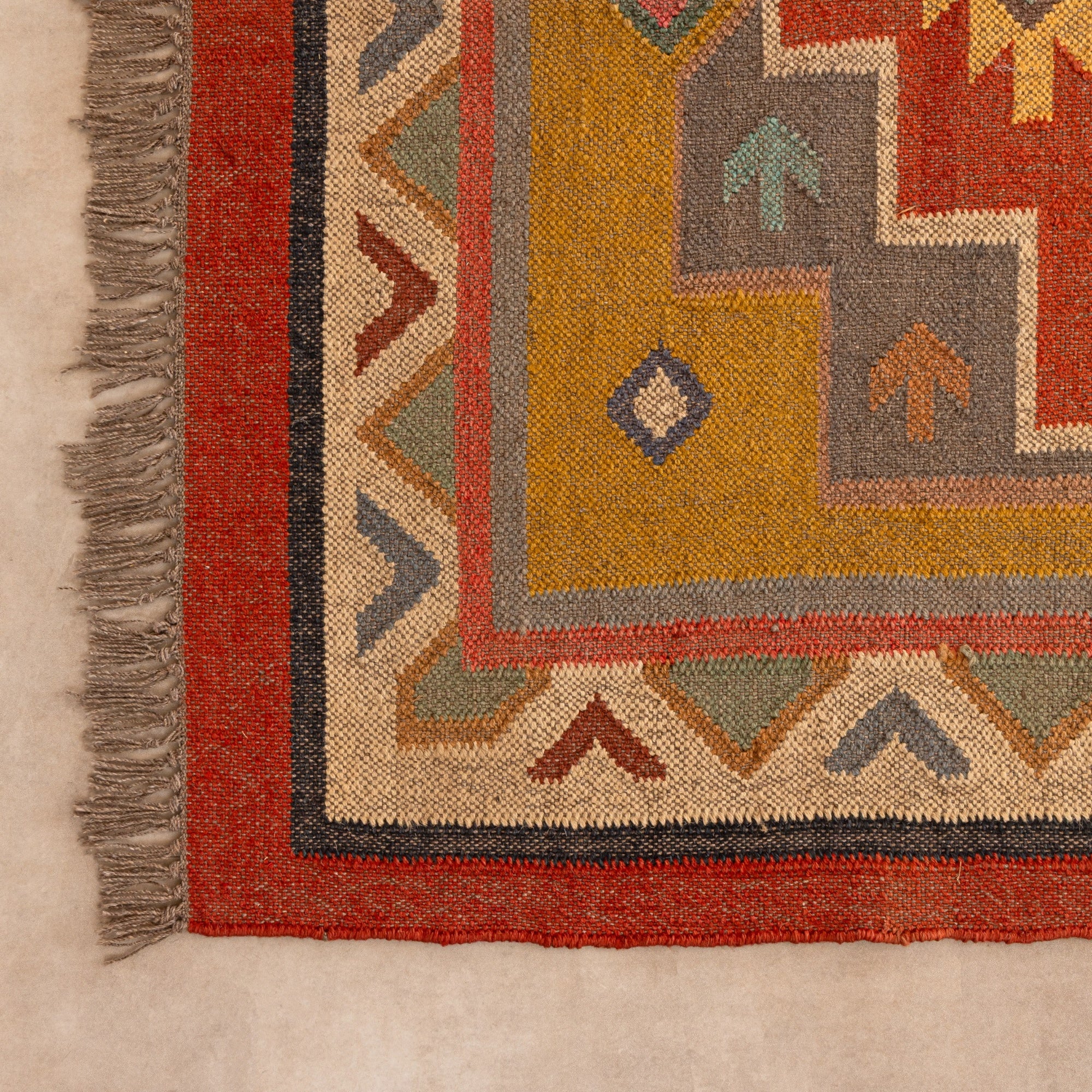Handwoven Southwestern Kilim Rug Tribal Geometric Area Rug Boho Vintage Wool Rug