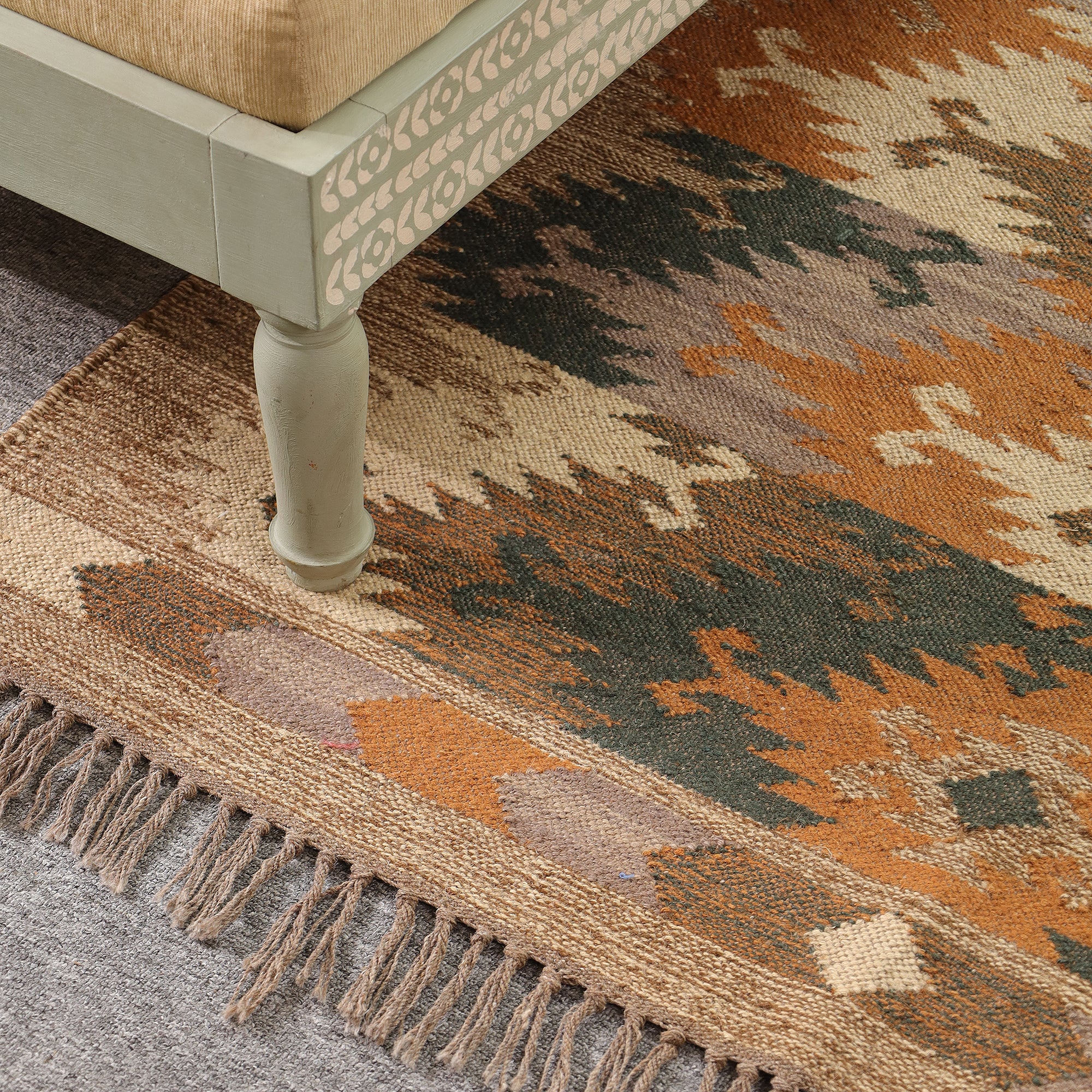 Boho Southwestern Geometric Area Rug | Rustic Woven Carpet with Fringe for Living Room & Bedroom
