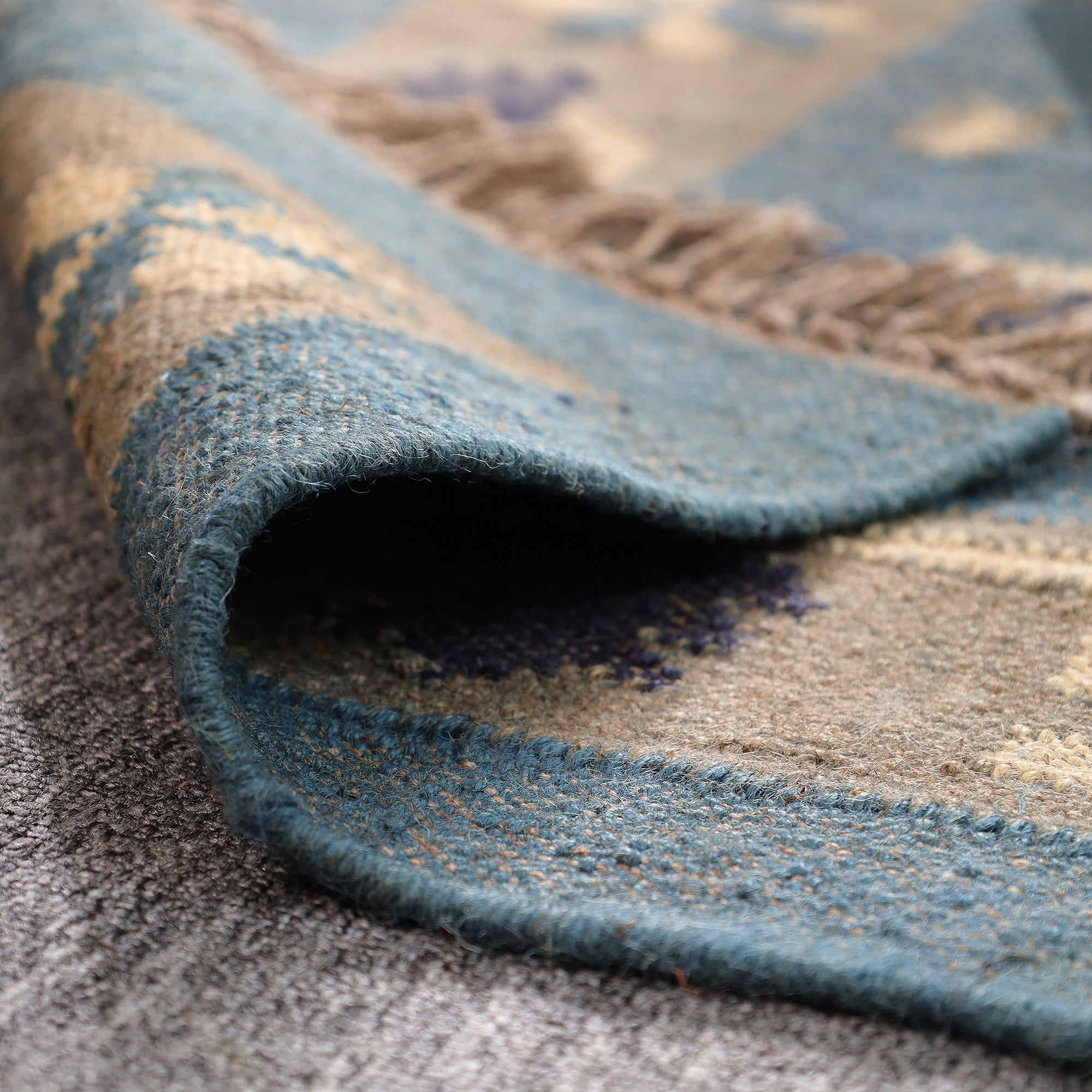 Blue Boho Tribal Area Rug Handwoven Geometric Fringe Rug for Living Room