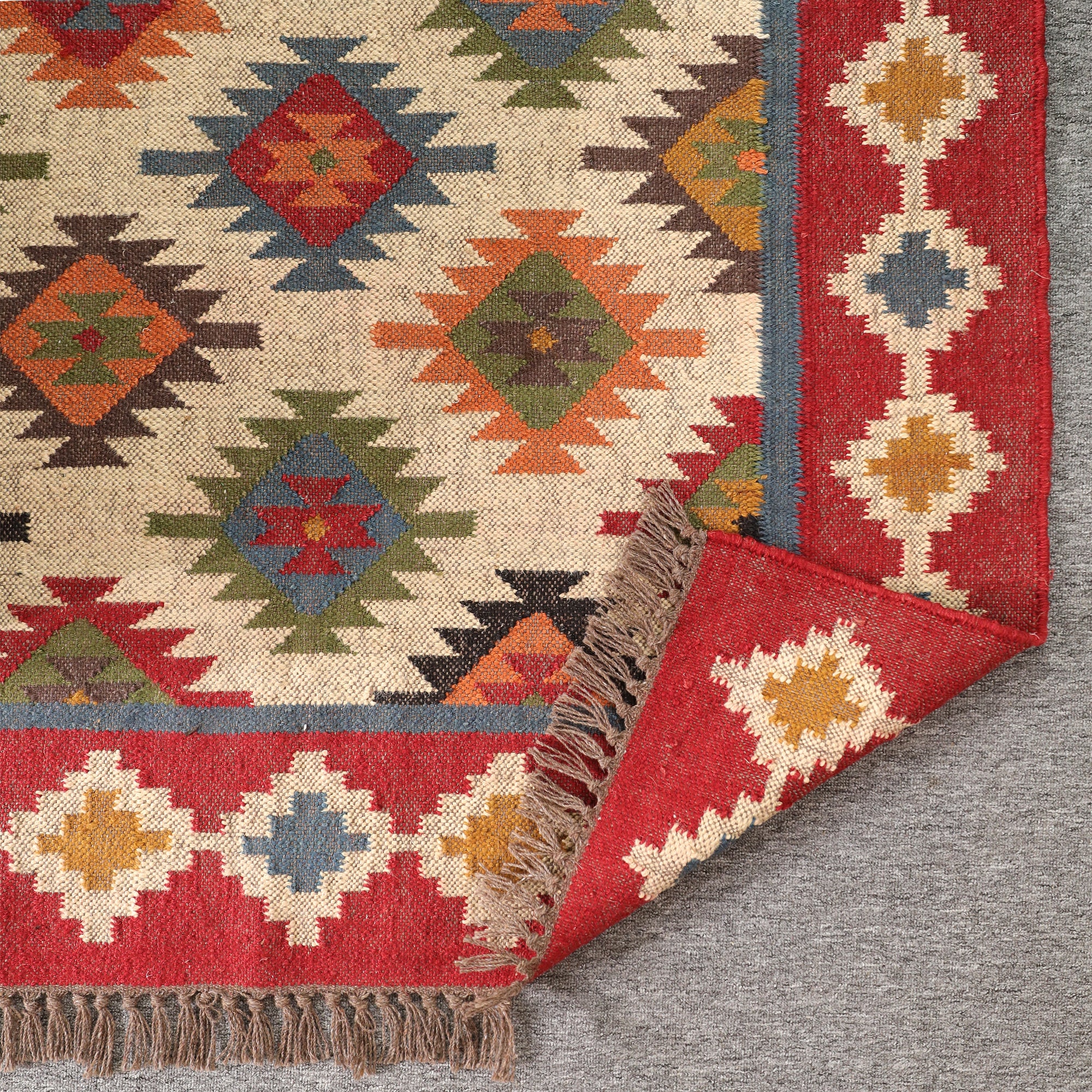 Colorful Boho Kilim Area Rug | Handmade Style Southwestern Geometric Rug for Living Room & Bedroom
