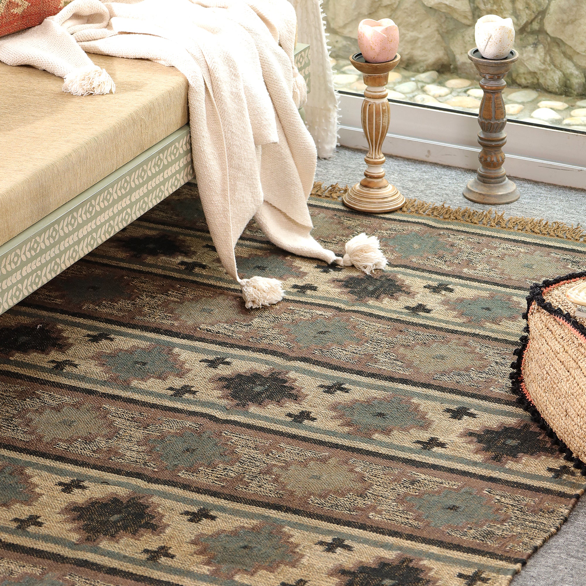 Boho Tribal Area Rug – Vintage Southwestern Indoor Floor Carpet for Living Room, Bedroom & Office