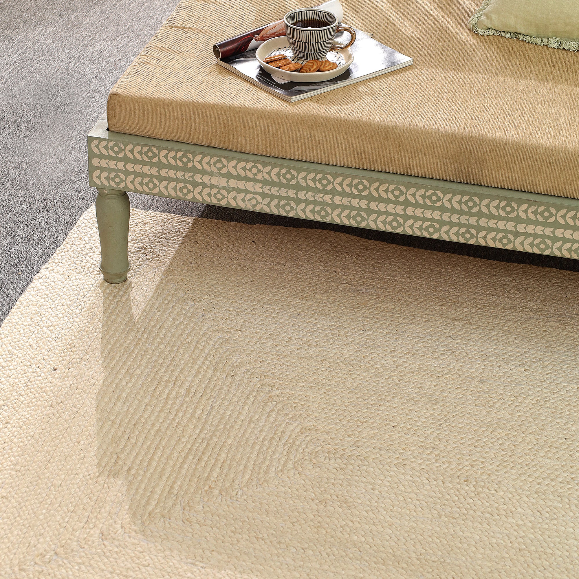 Handwoven Natural Ivory Jute & Cotton Area Rug | Minimalist Boho Floor Carpet