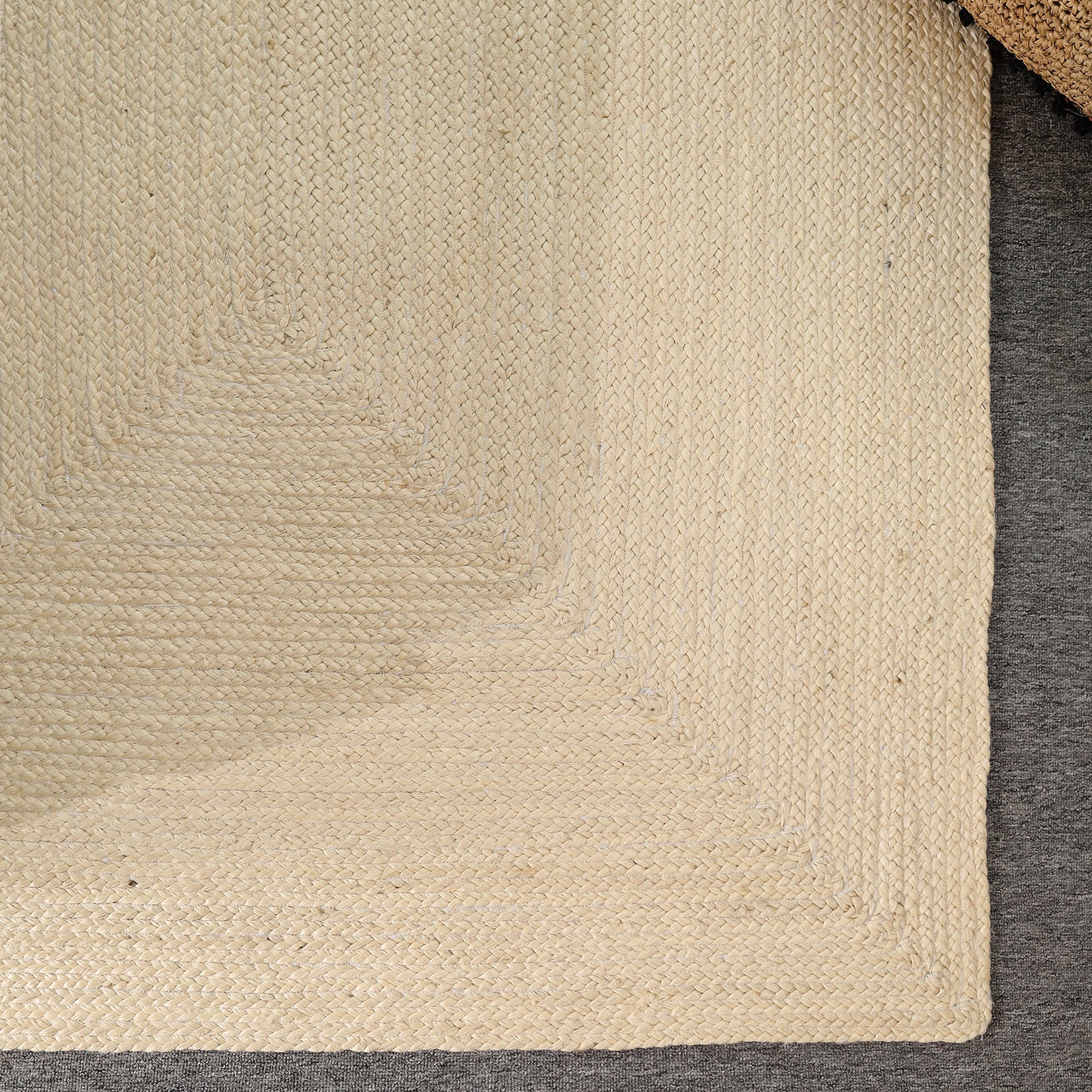 Handwoven Natural Ivory Jute & Cotton Area Rug | Minimalist Boho Floor Carpet