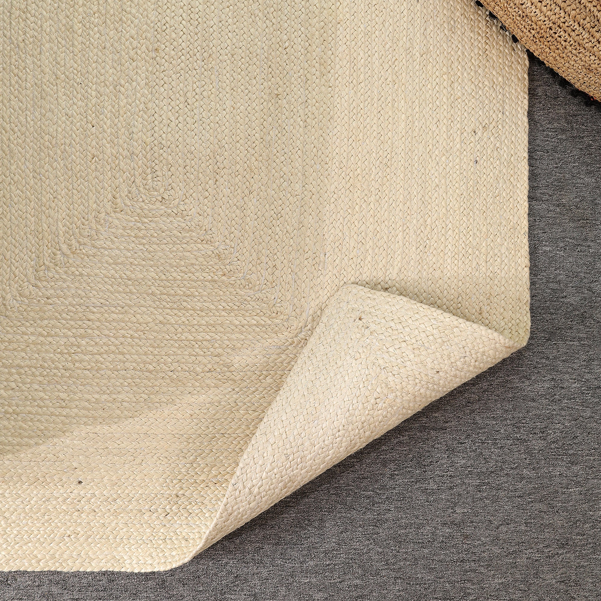 Handwoven Natural Ivory Jute & Cotton Area Rug | Minimalist Boho Floor Carpet