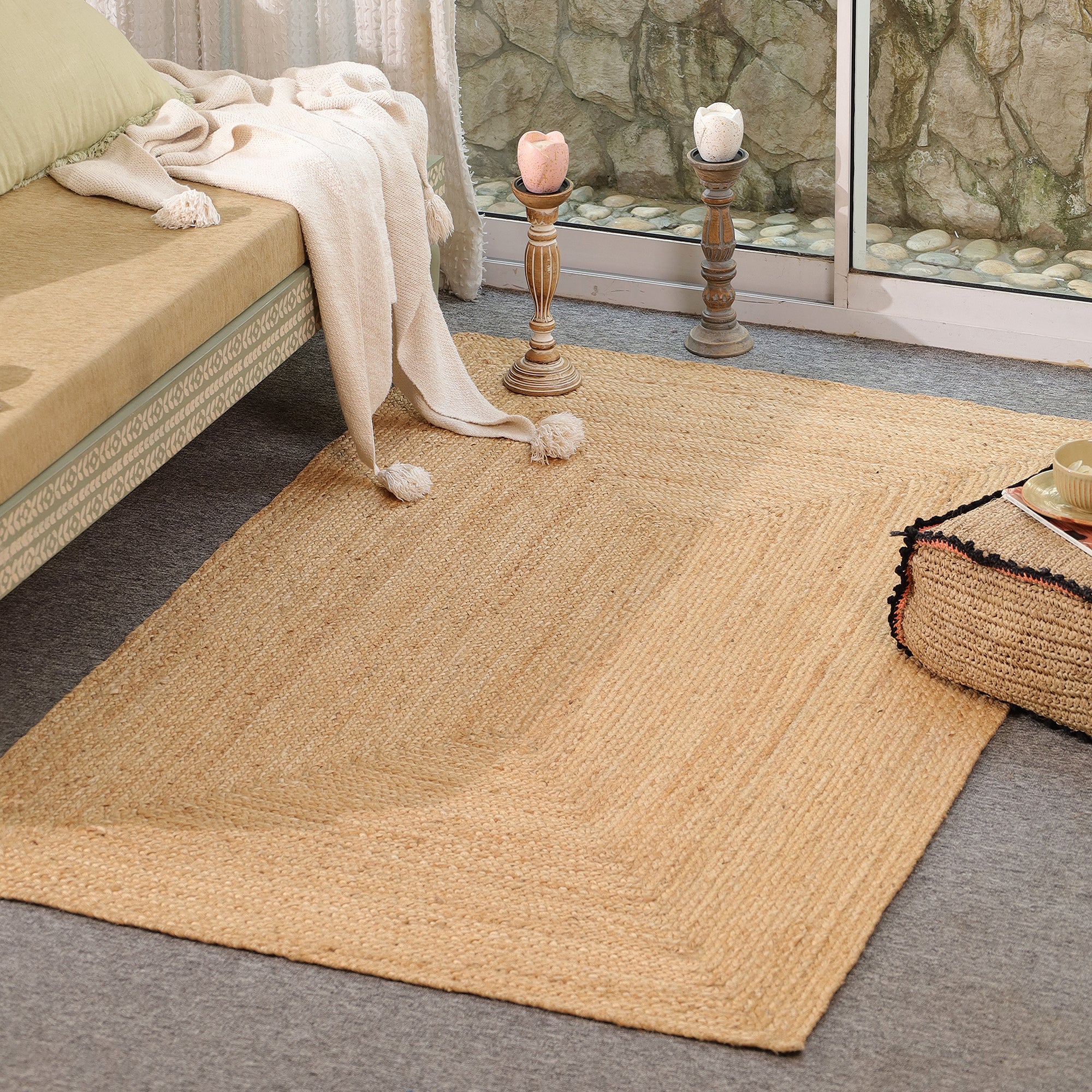 Handwoven Natural Jute Area Rug | Eco-Friendly Braided Farmhouse Living Room