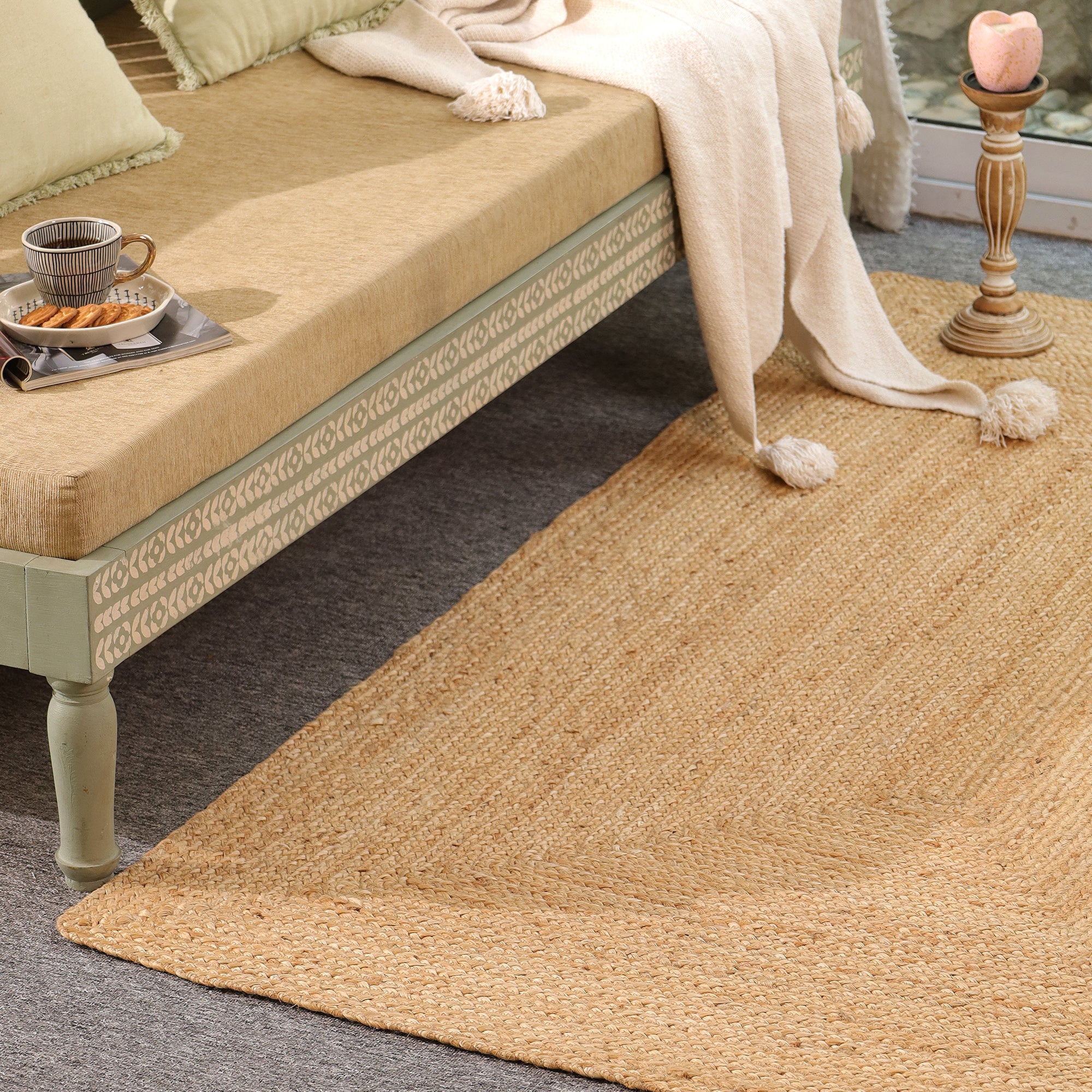 Handwoven Natural Jute Area Rug | Eco-Friendly Braided Farmhouse Living Room
