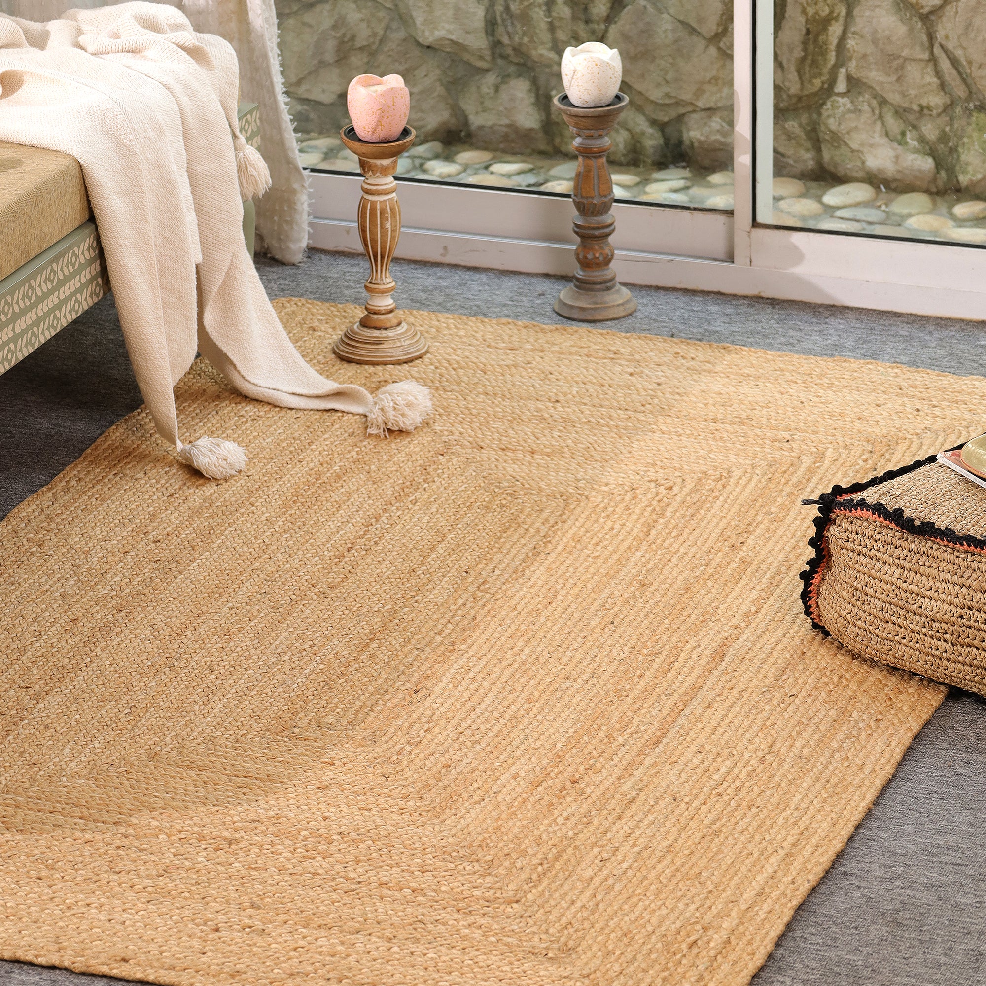 Handwoven Natural Jute Area Rug | Eco-Friendly Braided Farmhouse Living Room
