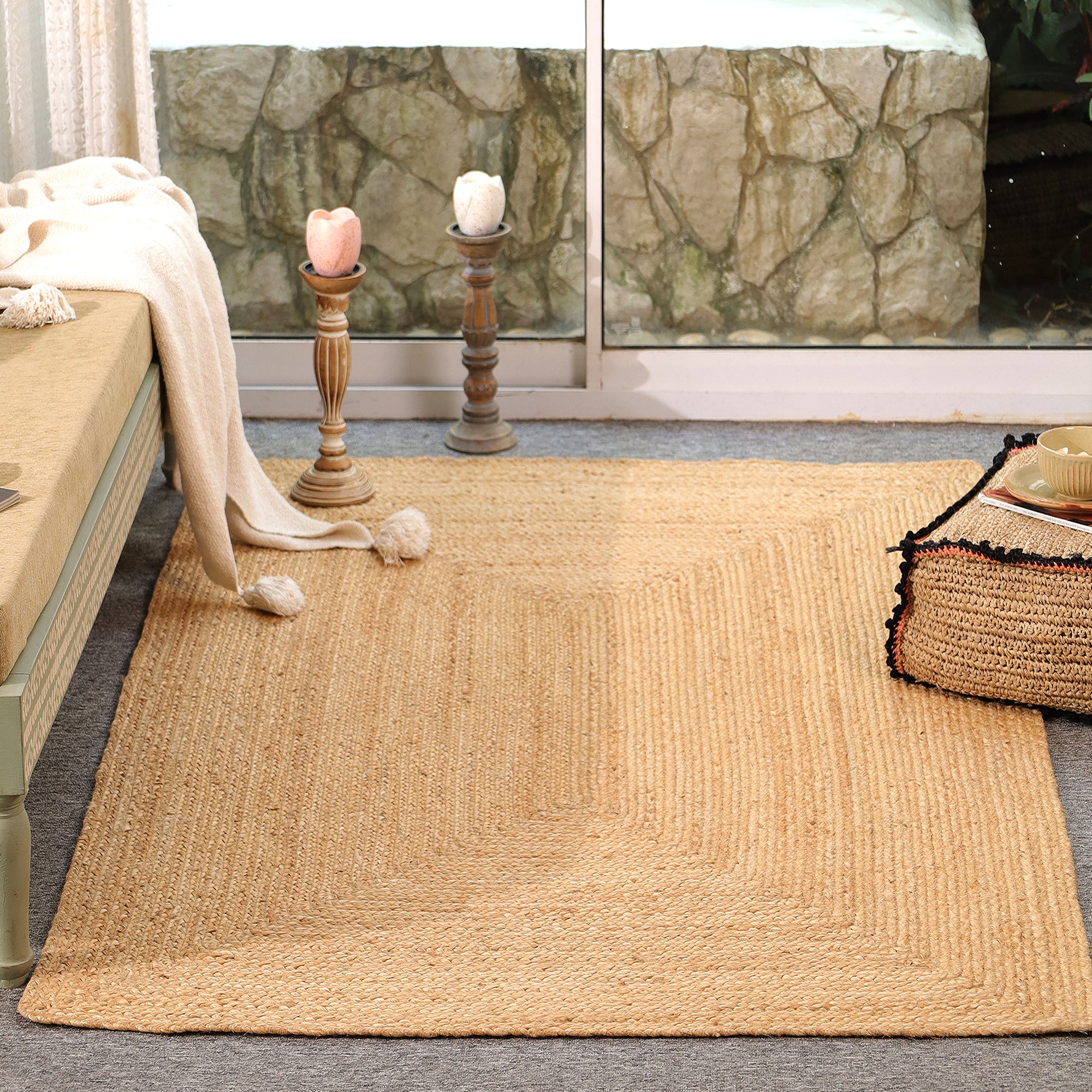 Handwoven Natural Jute Area Rug | Eco-Friendly Braided Farmhouse Living Room