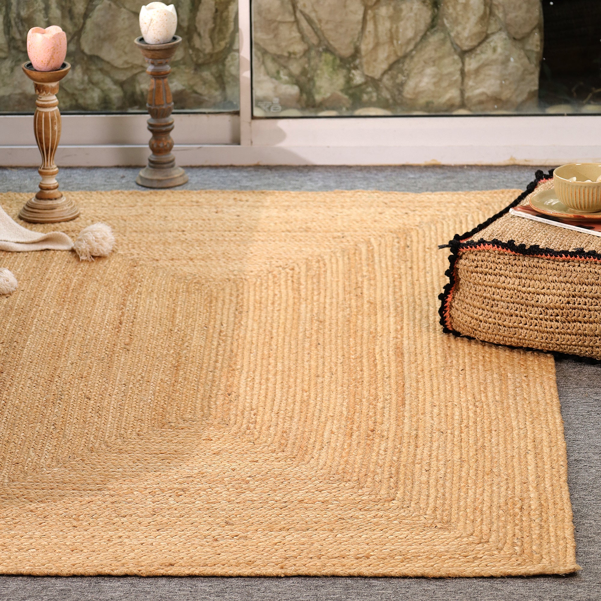 Handwoven Natural Jute Area Rug | Eco-Friendly Braided Farmhouse Living Room