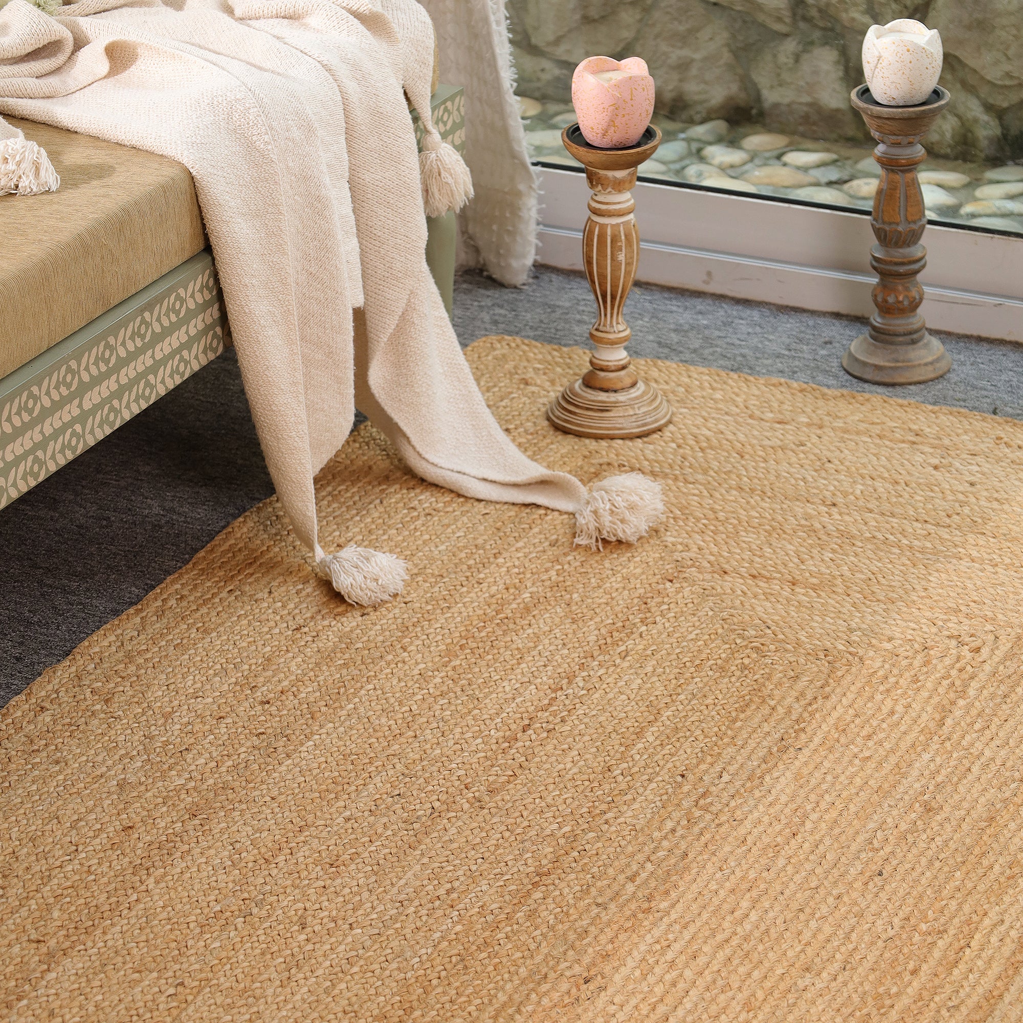 Handwoven Natural Jute Area Rug | Eco-Friendly Braided Farmhouse Living Room