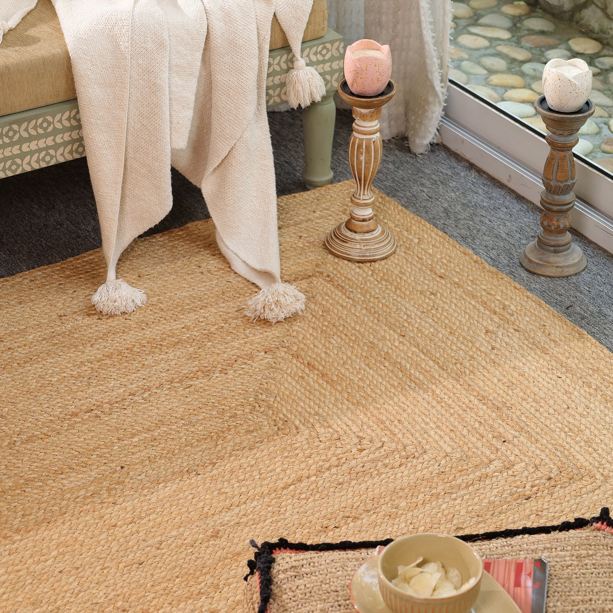 Handwoven Natural Jute Area Rug | Eco-Friendly Braided Farmhouse Living Room