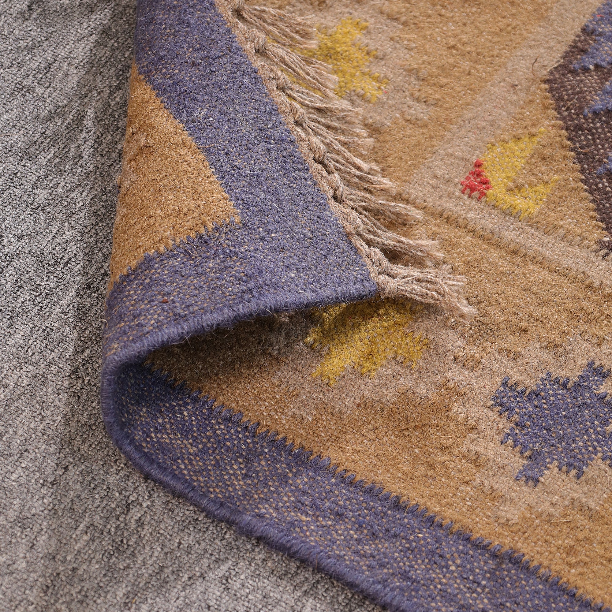 Handmade Kilim Area Rug Handwoven Boho Tribal Rug with Fringe Vintage Geometric