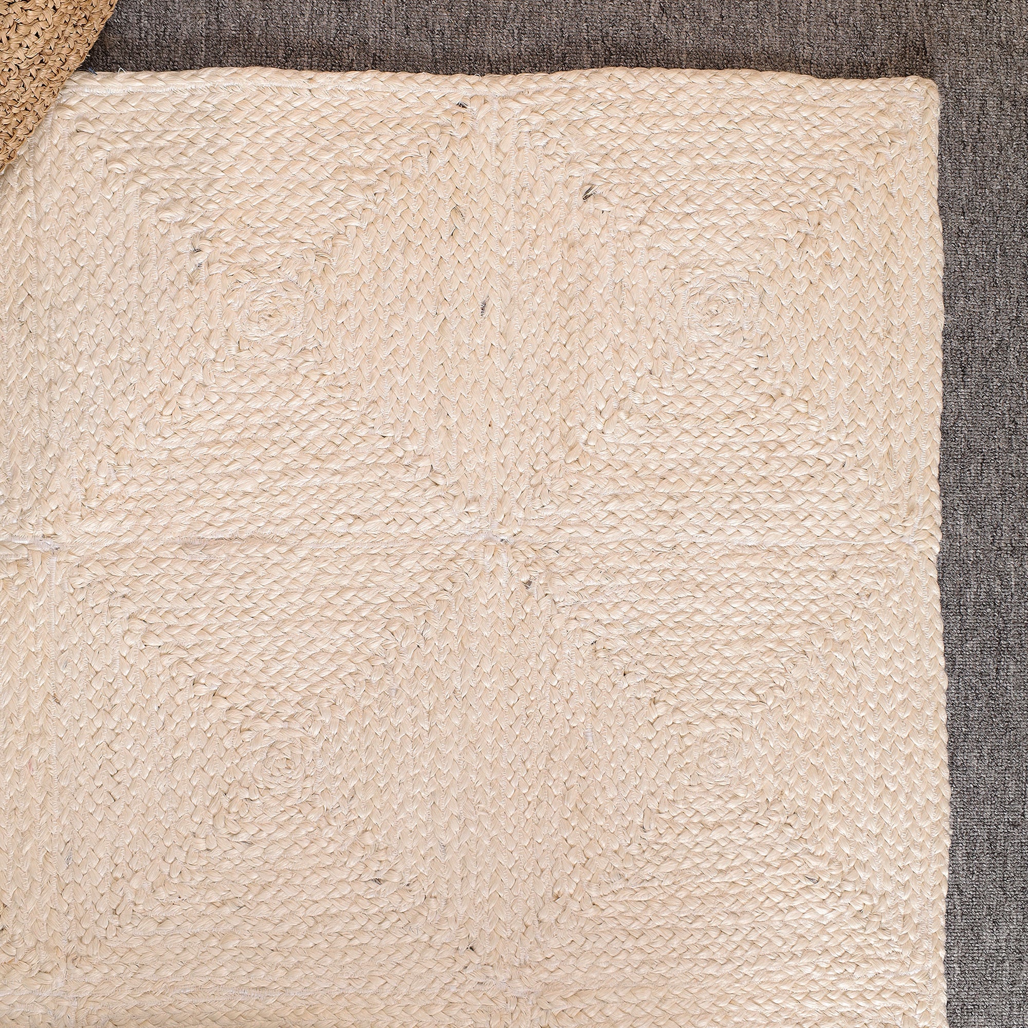 Handwoven Ivory Jute Area Rug - Natural Boho Living Room Carpet Eco-Friendly Home Decor