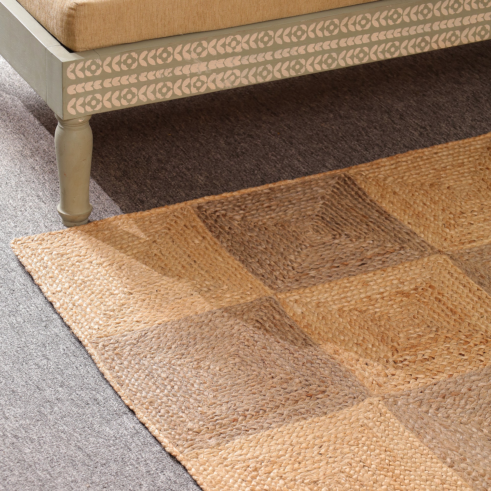 Handwoven Natural Jute Checkered Area Rug Eco-Friendly Bogo Living Room