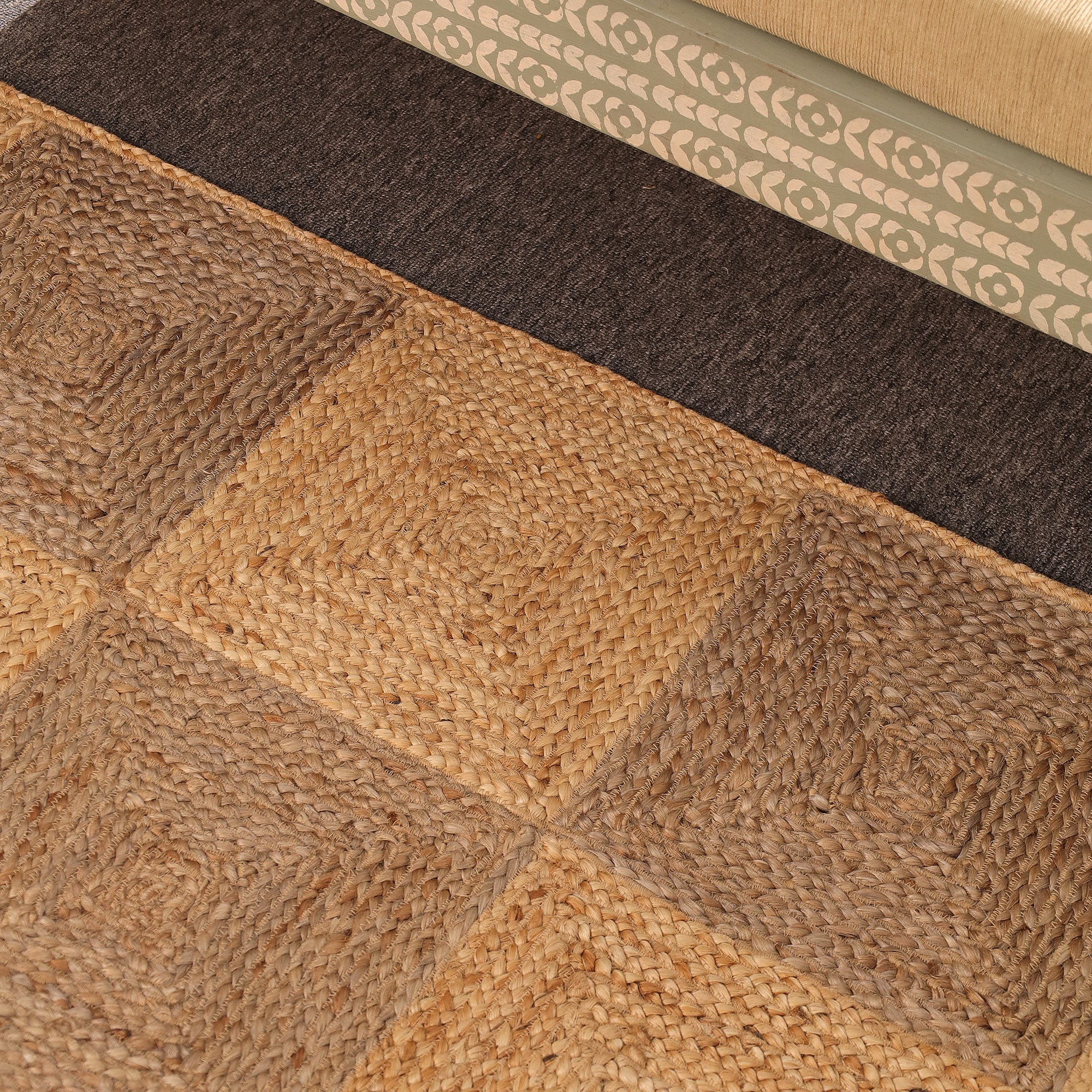 Handwoven Natural Jute Checkered Area Rug Eco-Friendly Bogo Living Room