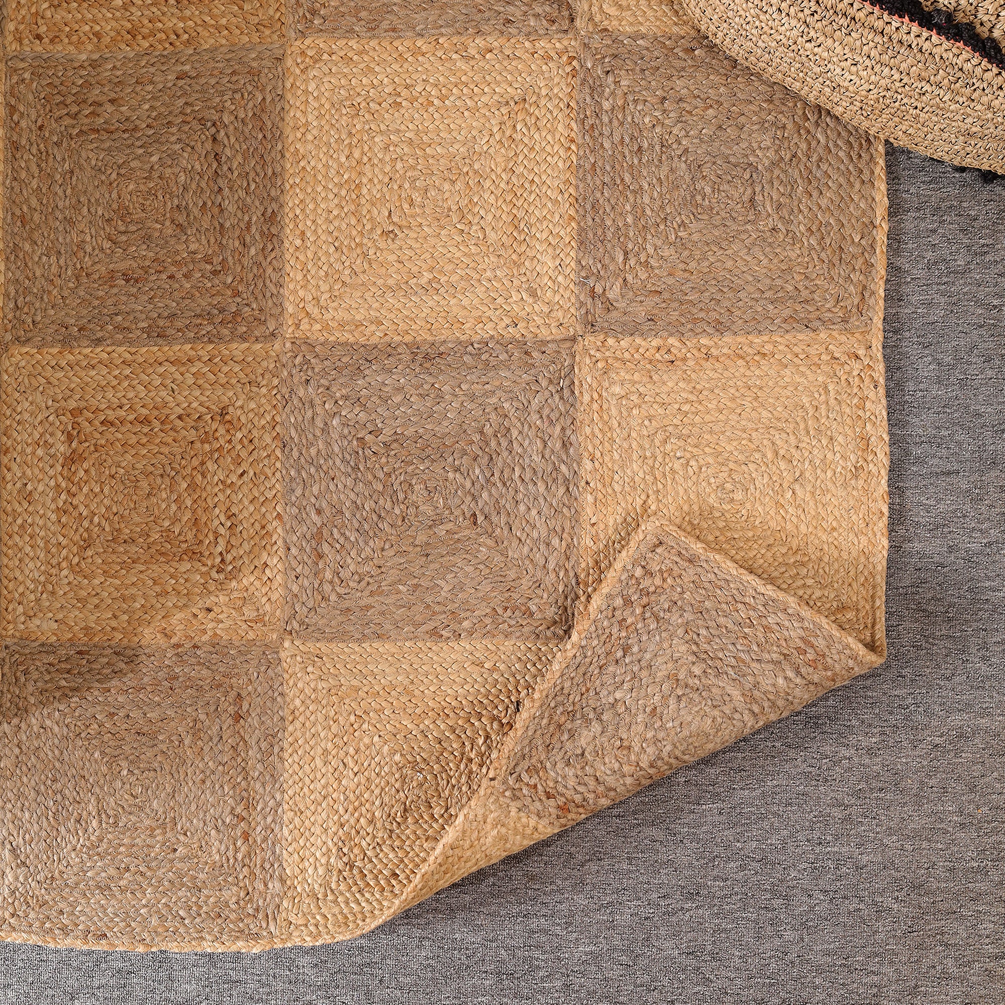 Handwoven Natural Jute Checkered Area Rug Eco-Friendly Bogo Living Room