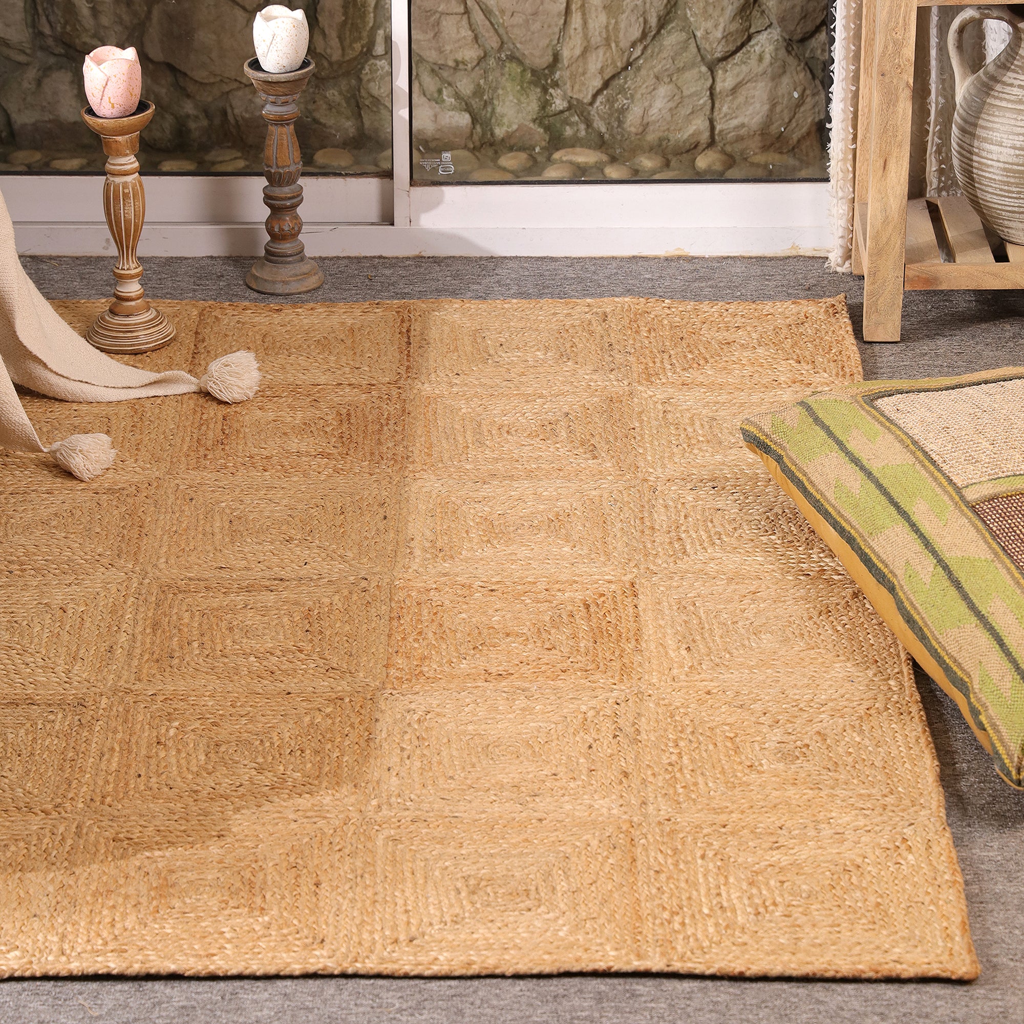 Handwoven Natural Jute Area Rug Eco-Friendly Braided Rug Handmade Rustic Farmhouse Living Room