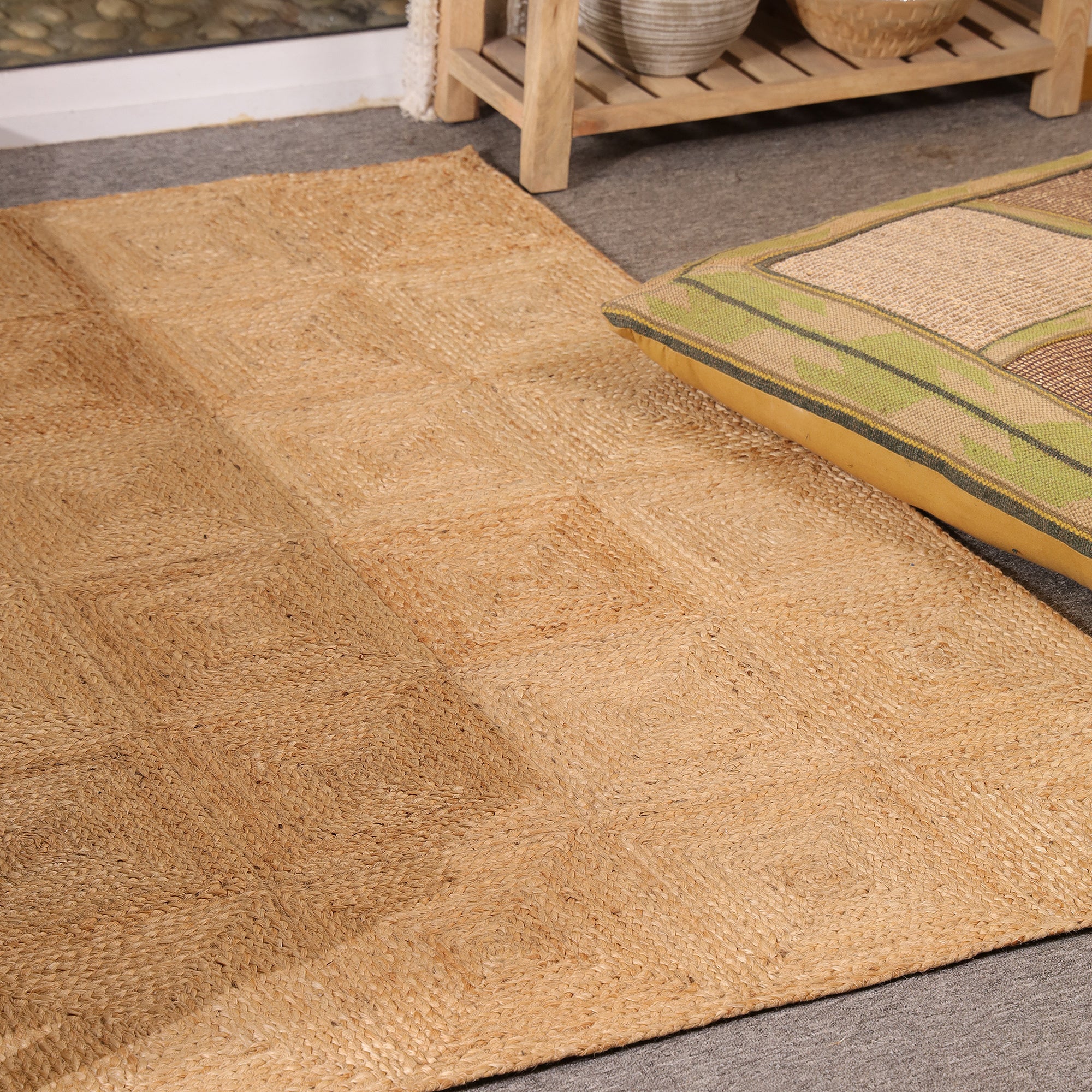 Handwoven Natural Jute Area Rug Eco-Friendly Braided Rug Handmade Rustic Farmhouse Living Room