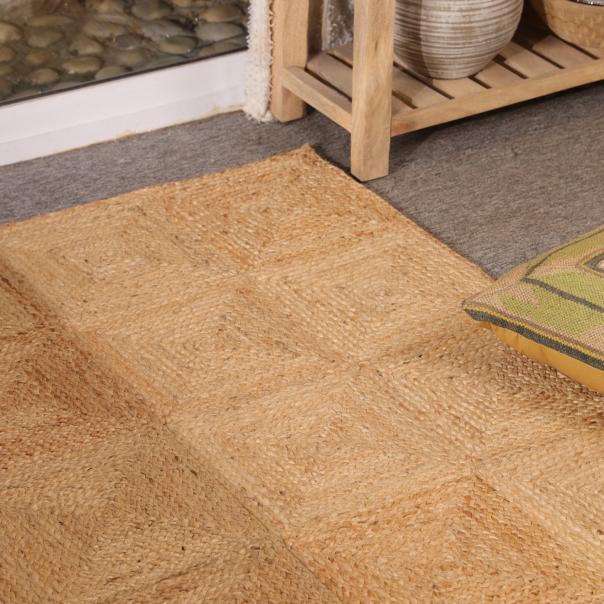 Handwoven Natural Jute Area Rug Eco-Friendly Braided Rug Handmade Rustic Farmhouse Living Room