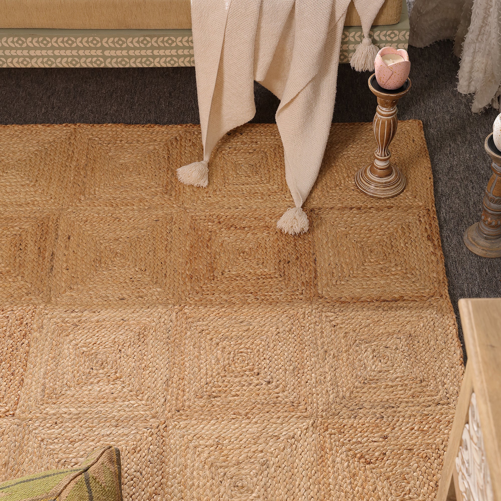 Handwoven Natural Jute Area Rug Eco-Friendly Braided Rug Handmade Rustic Farmhouse Living Room